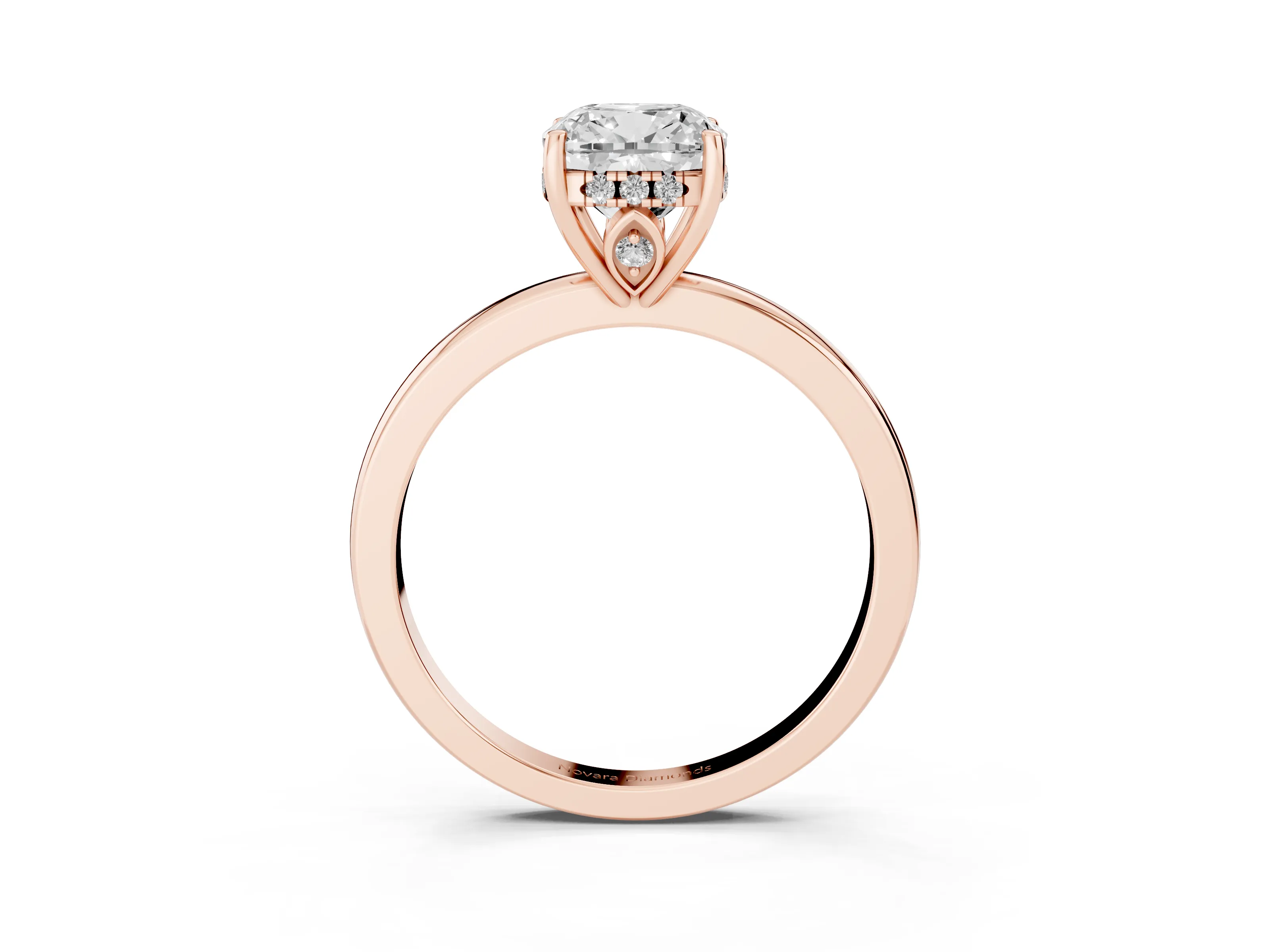 Cushion Cut Diamond Solitaire Ring Set in Rose gold with Plain Band and Prong Setting