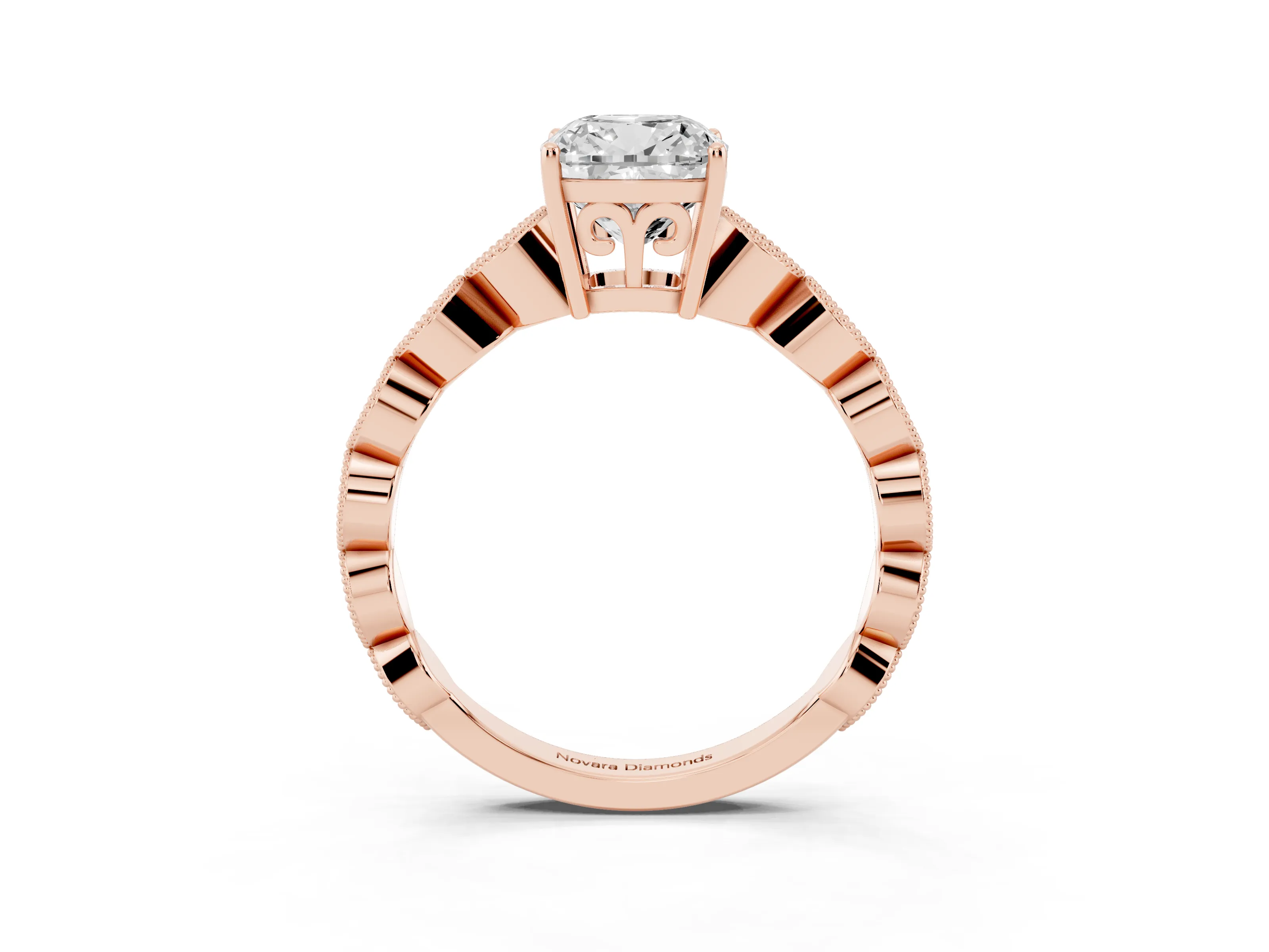 Cushion Cut Diamond Solitaire Ring Set in Rose gold with Infinity Twist Pavé Band