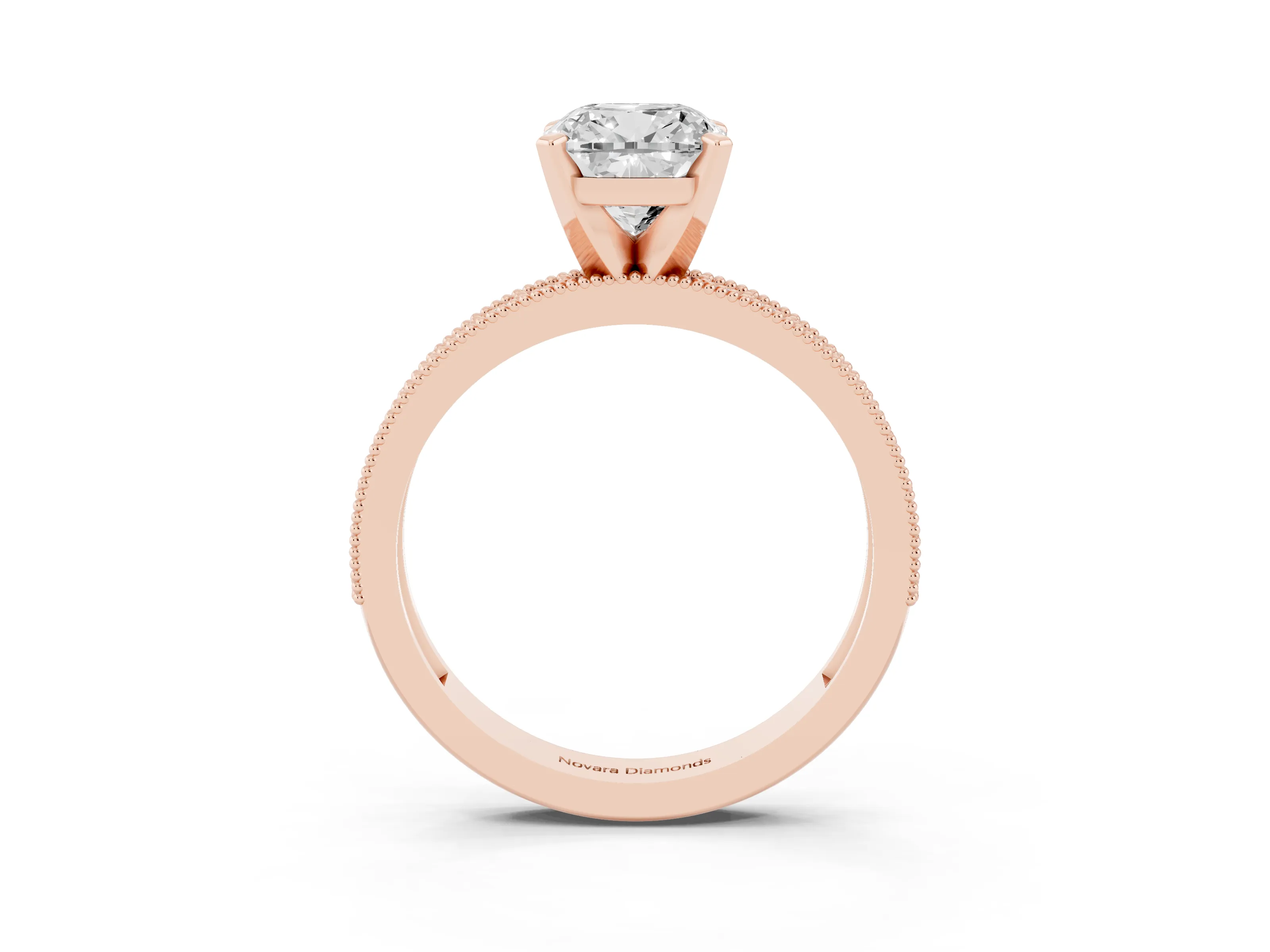 Cushion Cut Diamond Milgrain Pavé Engagement Ring Set in Rose gold with Prong Setting