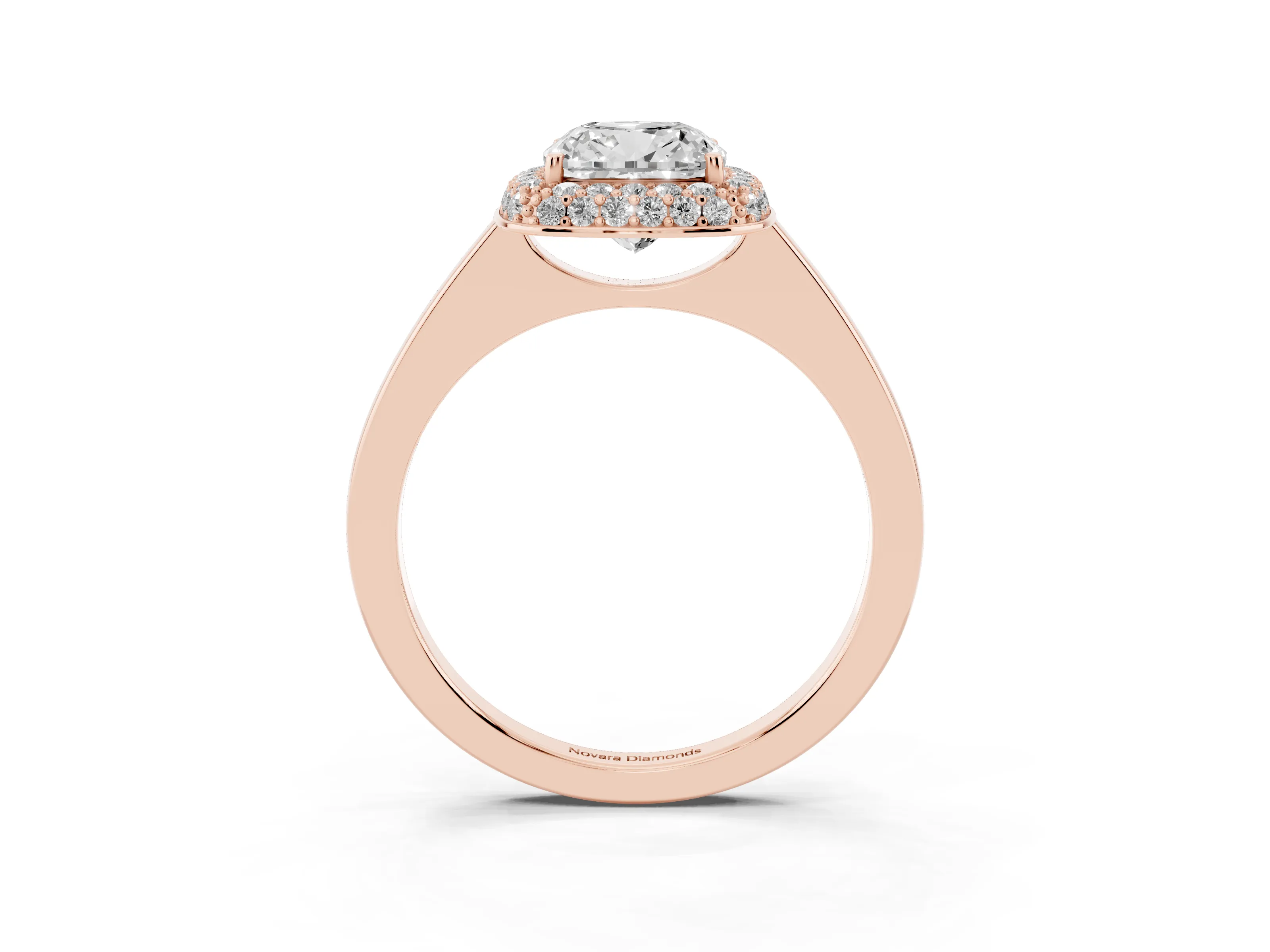 Cushion Cut Diamond Halo Engagement Ring Set in Rose gold with Solitaire Band and Prong Setting