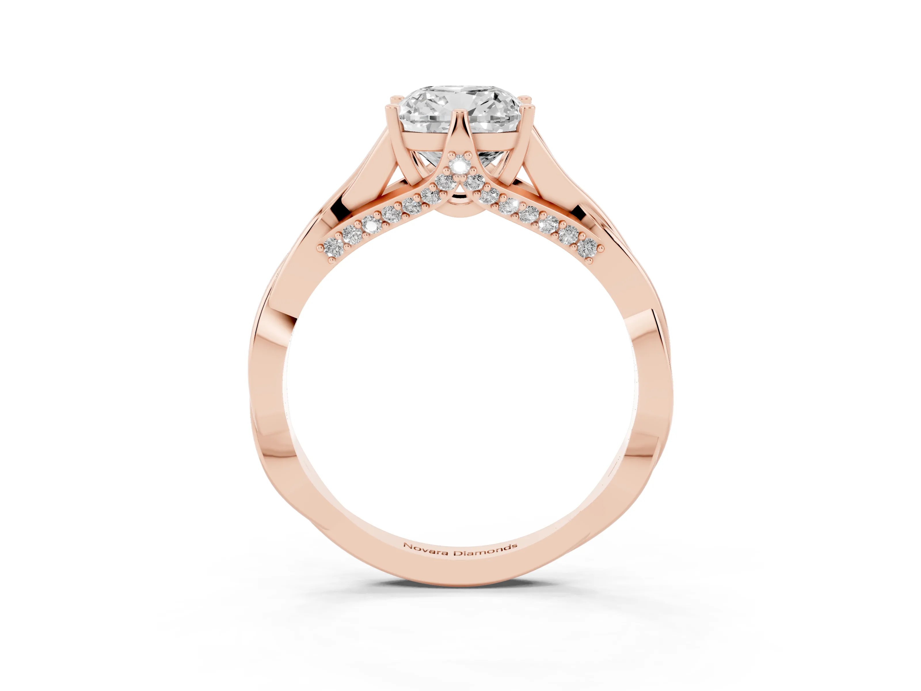 Cushion Cut Diamond Intertwined Twist Band Solitaire Ring Set in Rose gold with Prong Setting