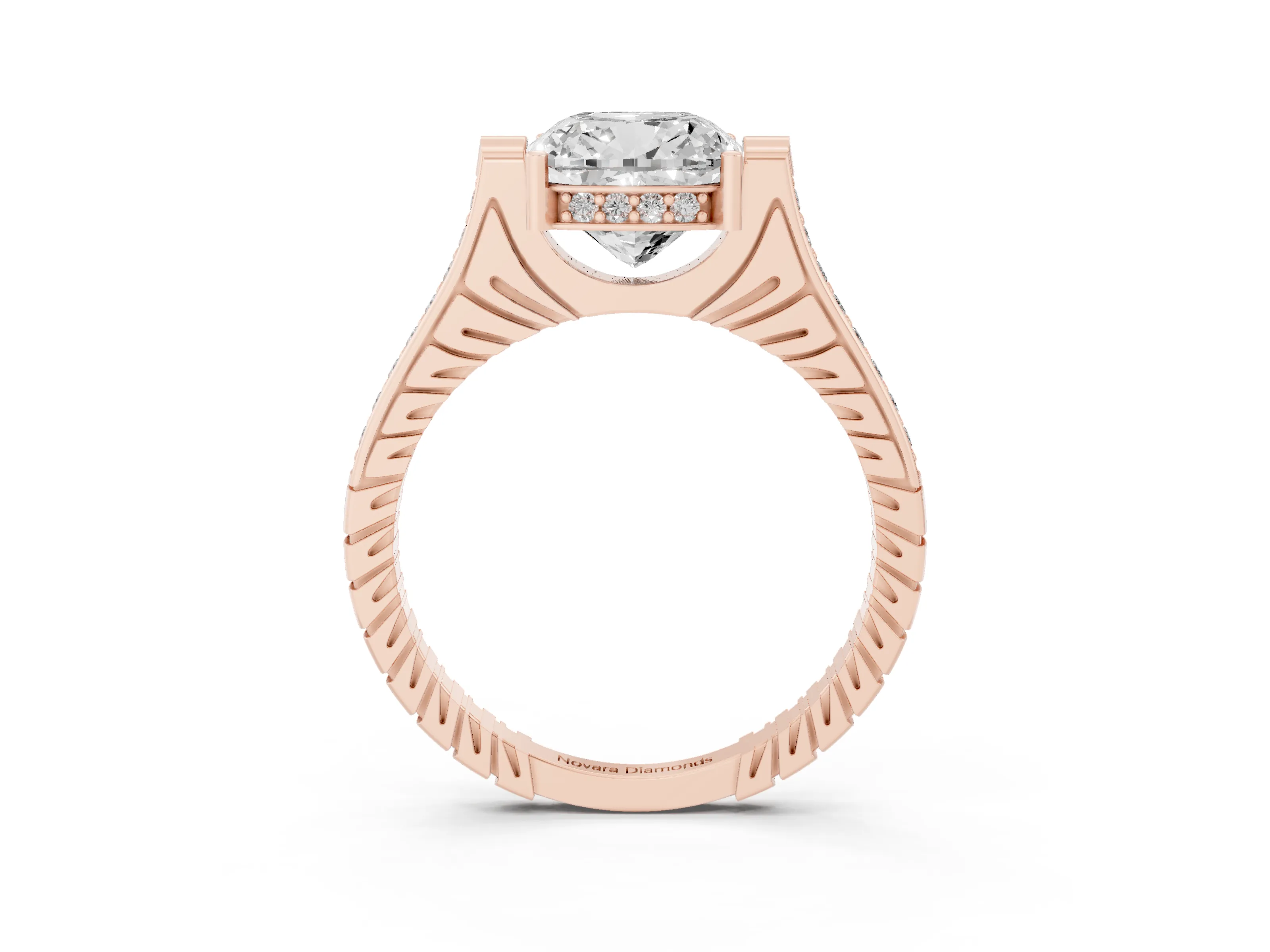 Cushion Cut Diamond Solitaire Ring Set in Rose gold with Channel Set Band and Bezel Prong Setting