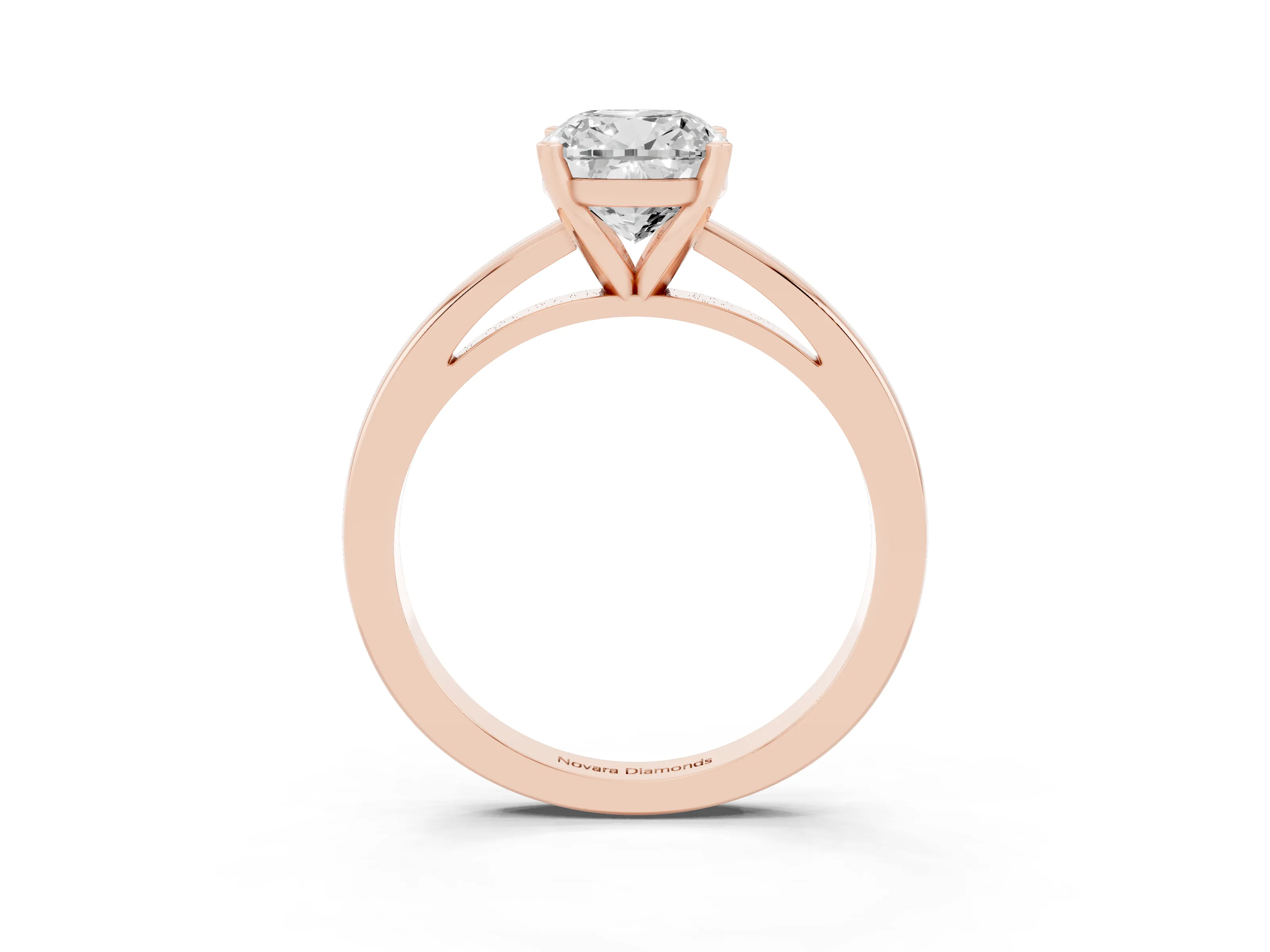 Cushion Cut Diamond Solitaire Engagement Ring Set in Rose gold with Prong Setting on a Classic Band