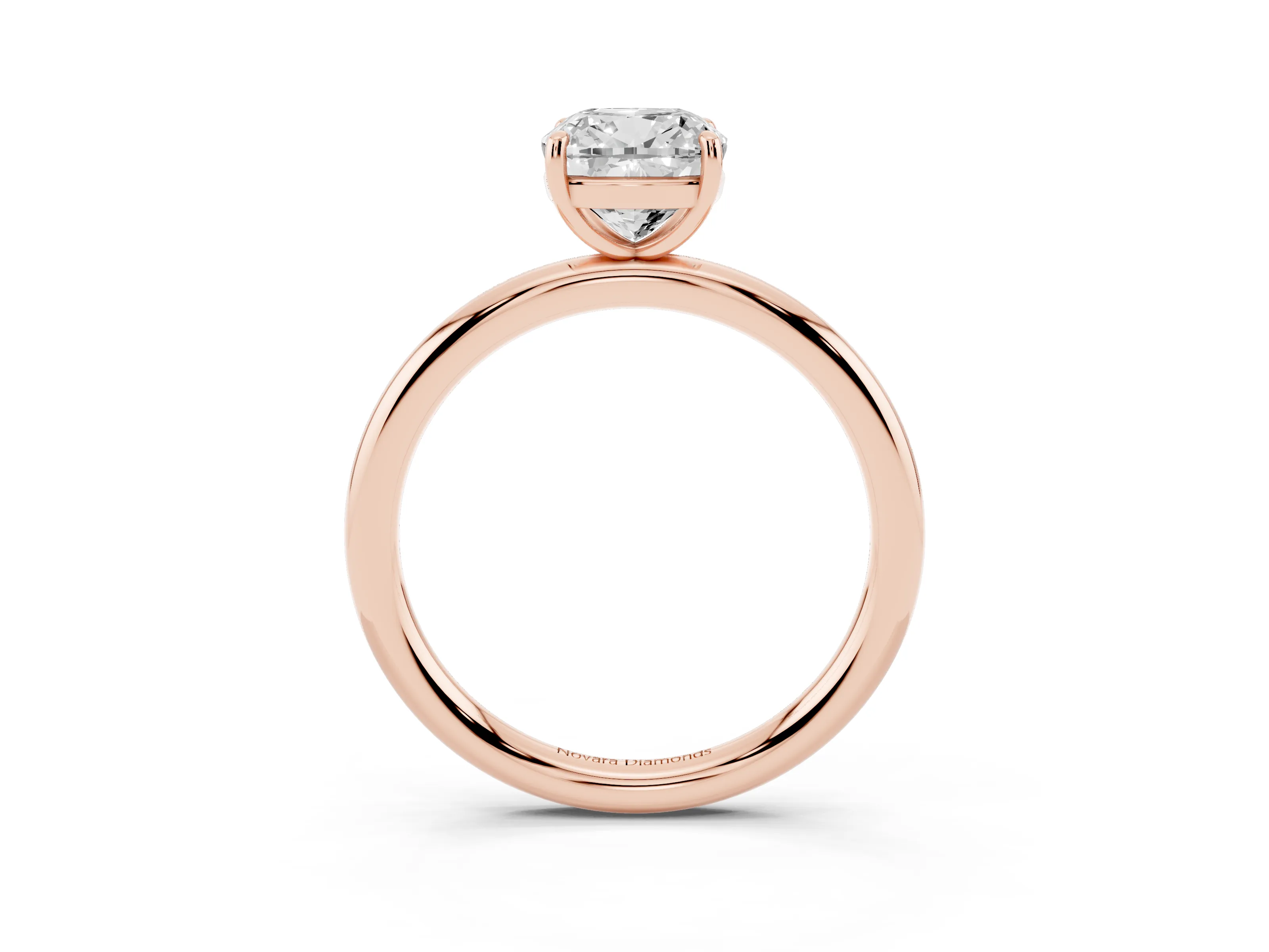 Cushion Cut Diamond Solitaire Ring Set in Rose gold with Prong Setting on a Polished Plain Band