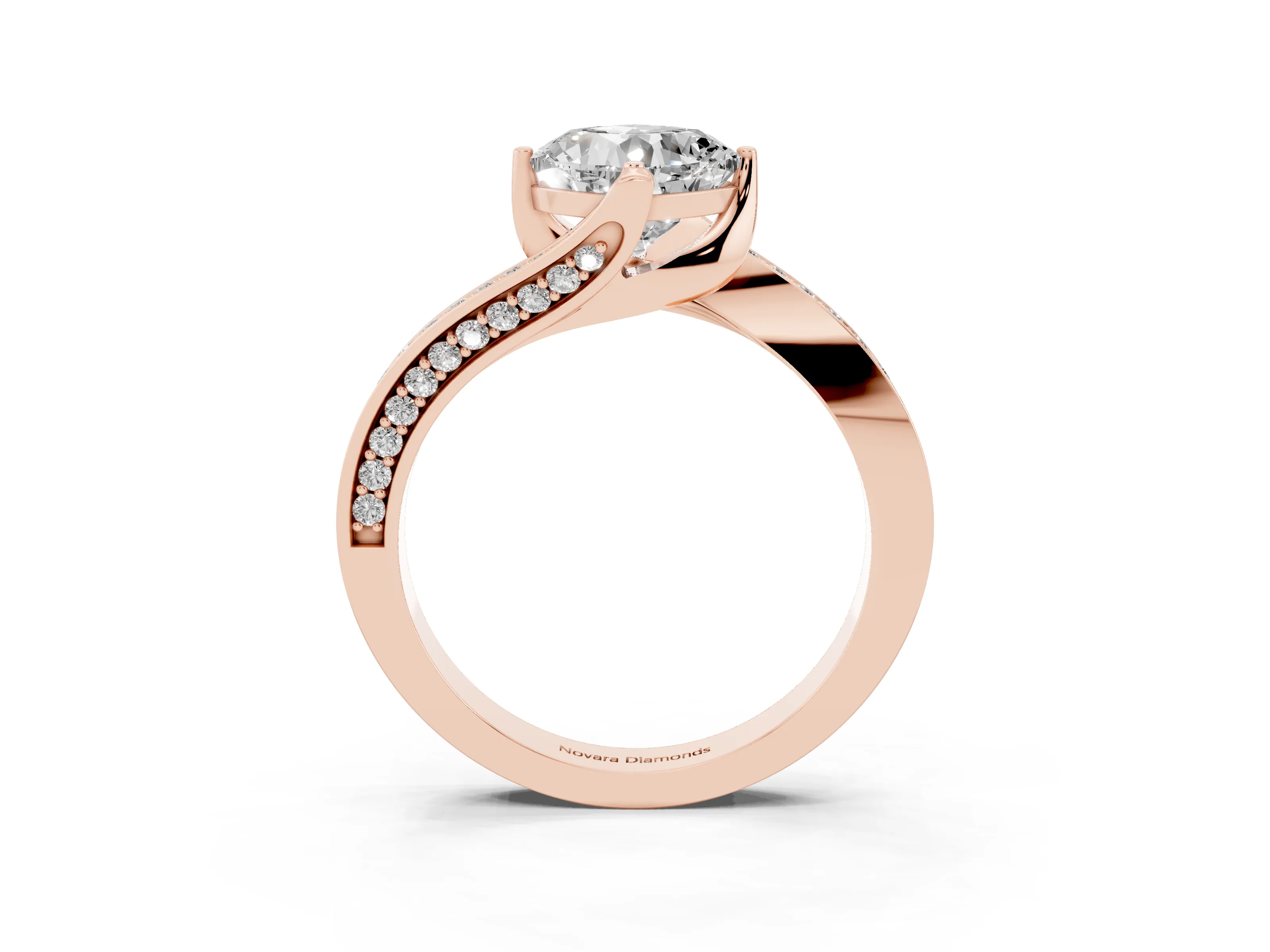 Cushion Cut Diamond Solitaire Ring Set in Rose gold with Intertwined Pavé Twist Band
