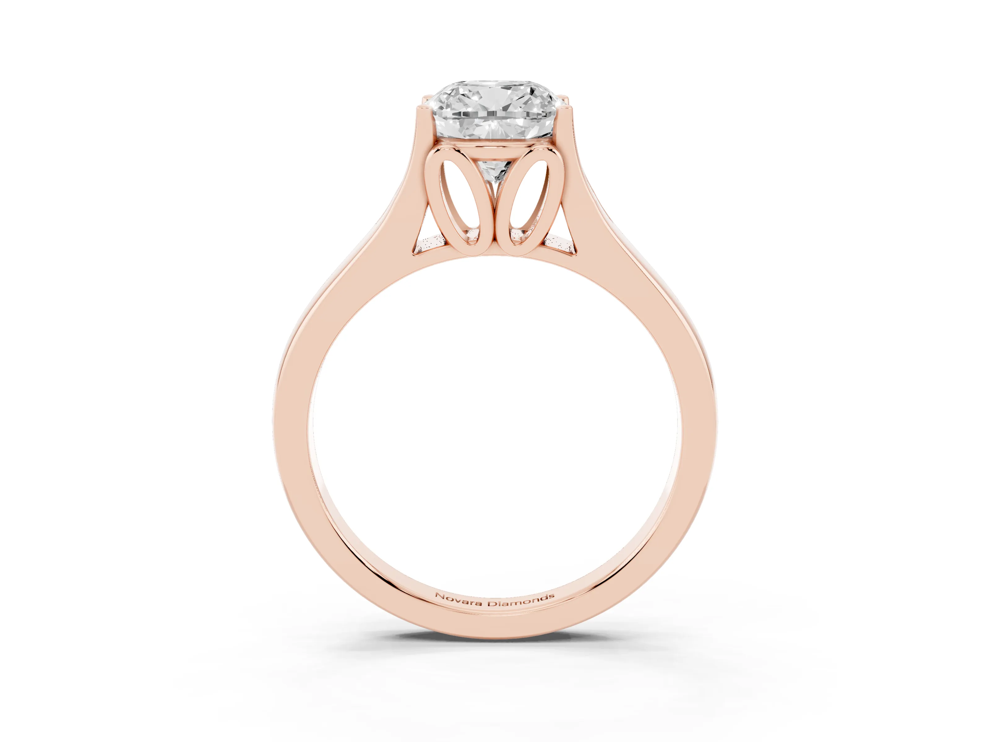 Cushion Cut Diamond Solitaire Ring Set in Rose gold with Arched Cathedral Band and Prong Setting