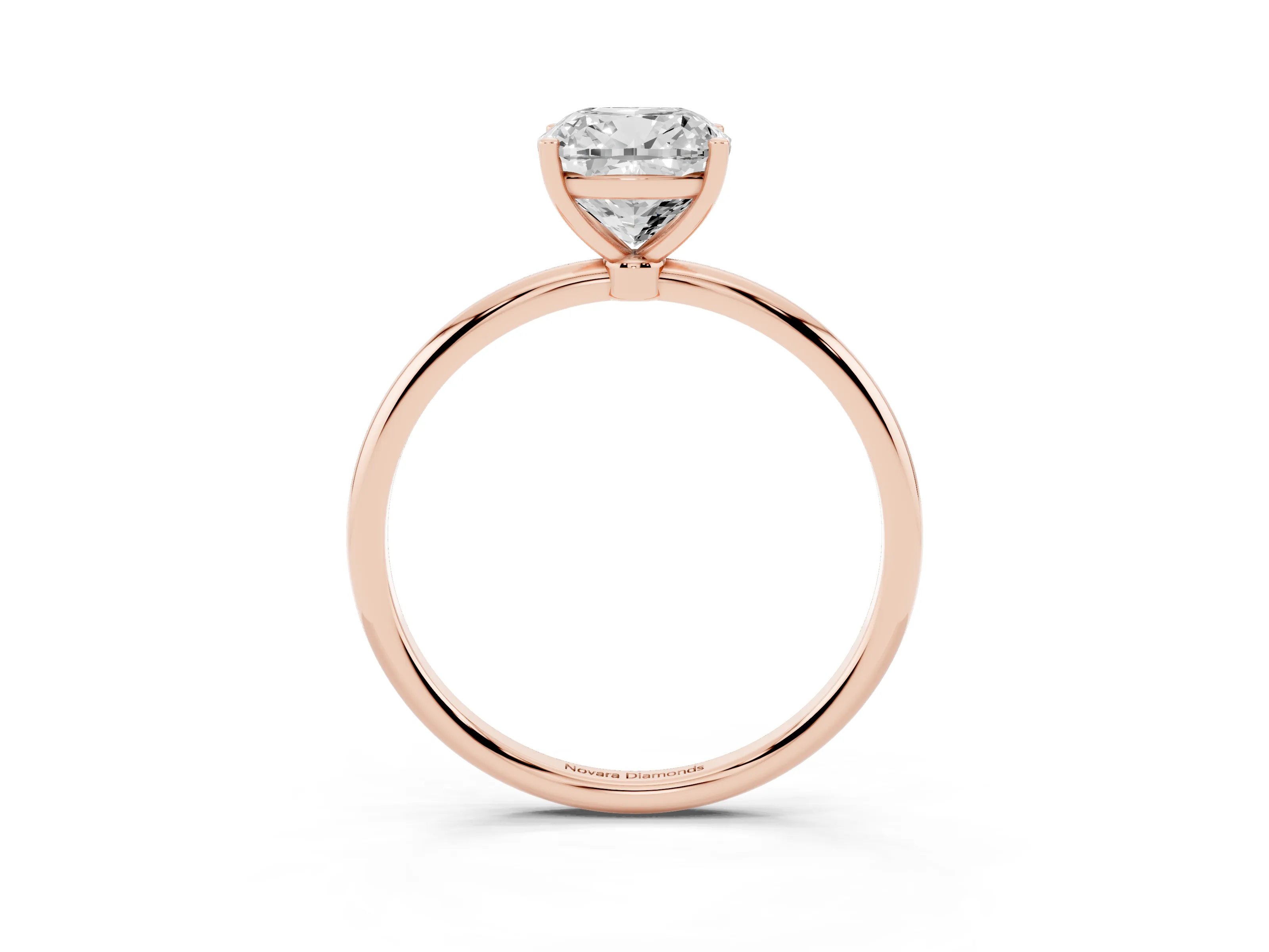Cushion Cut Diamond Solitaire Engagement Ring Set in Rose gold with Thin Band and Prong Setting