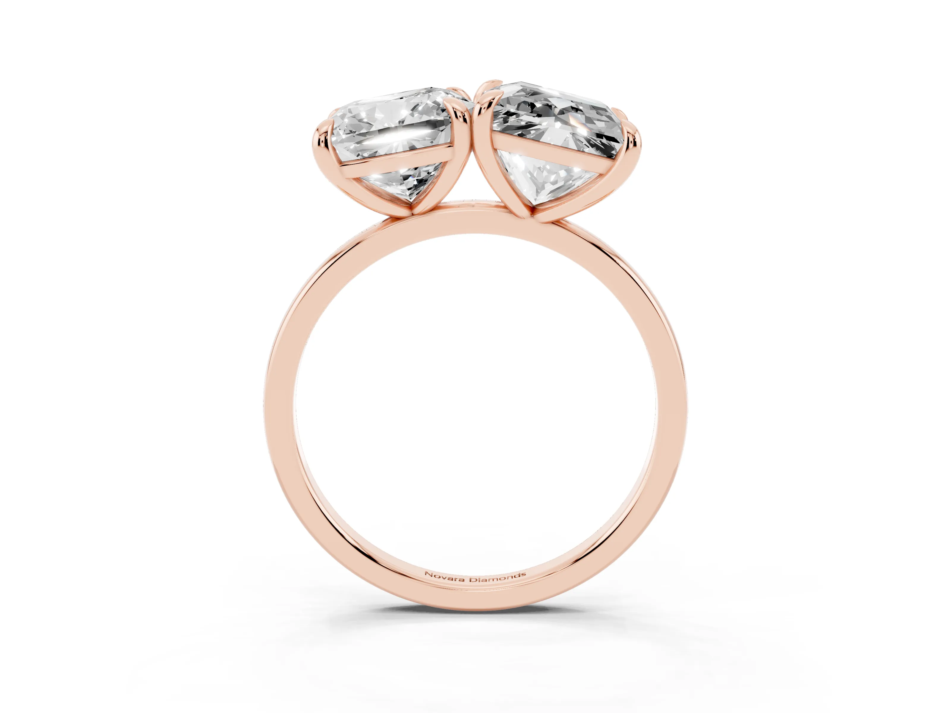 Cushion and Princess Toi Moi Ring Set in Rose gold with Prong Setting and Plain Band