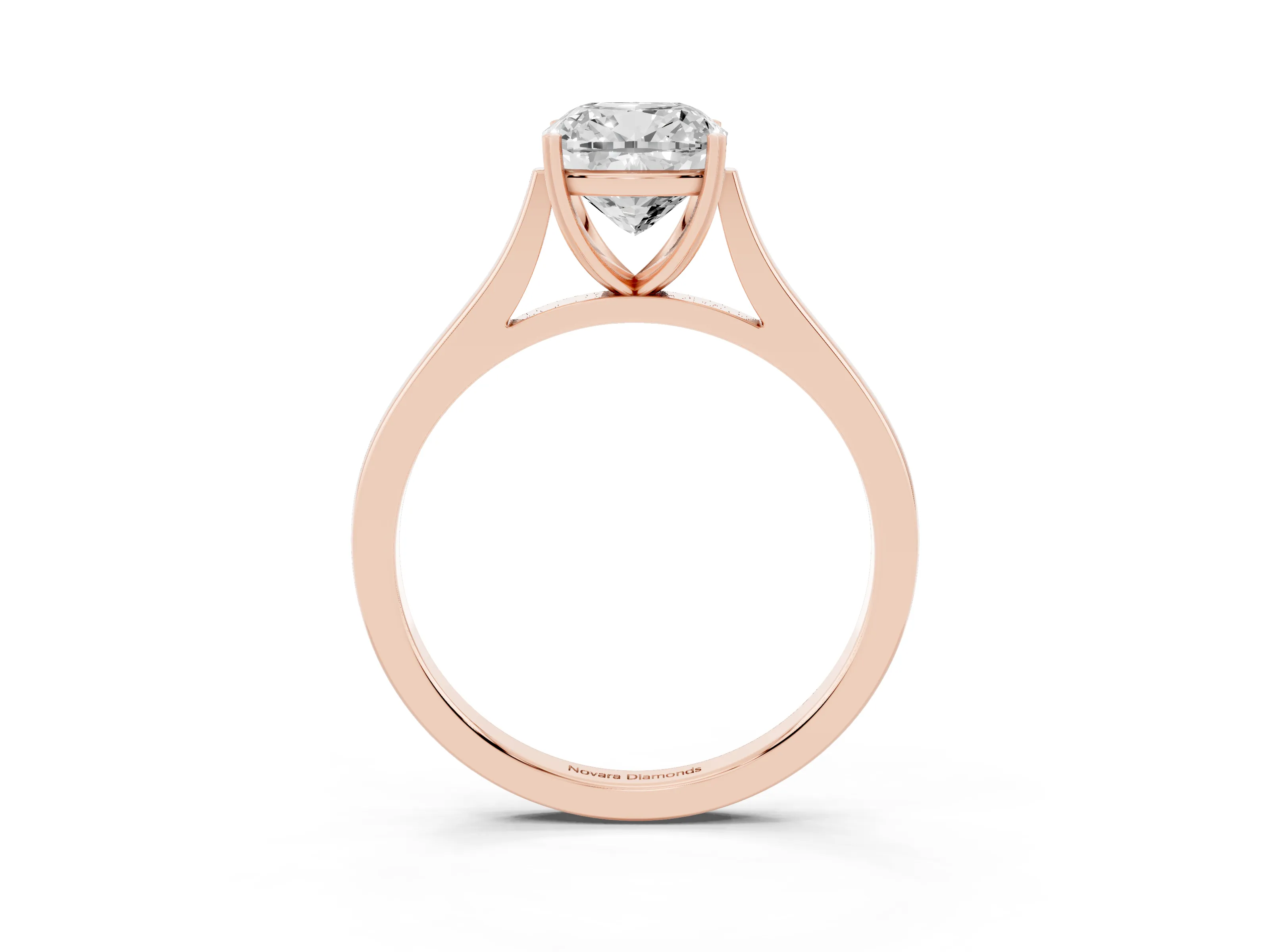 Cushion Cut Diamond Solitaire Heart Prong Engagement Ring Set in Rose gold with Tapered Band