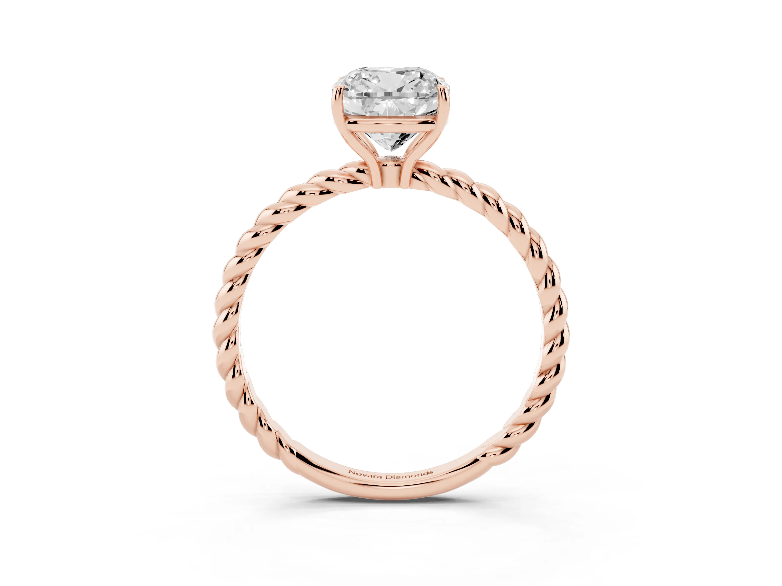 Cushion Cut Diamond Solitaire Ring Set in Rose gold with Twist Band and Prong Setting