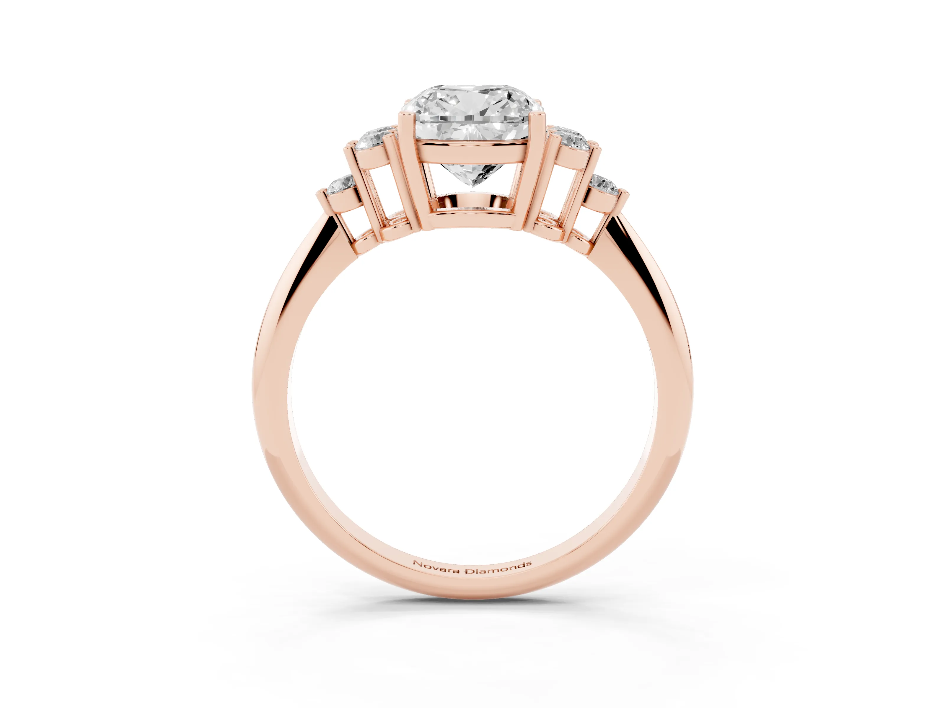Cushion Cut Diamond Cluster Ring Set in Rose gold with Plain Band and Prong Setting