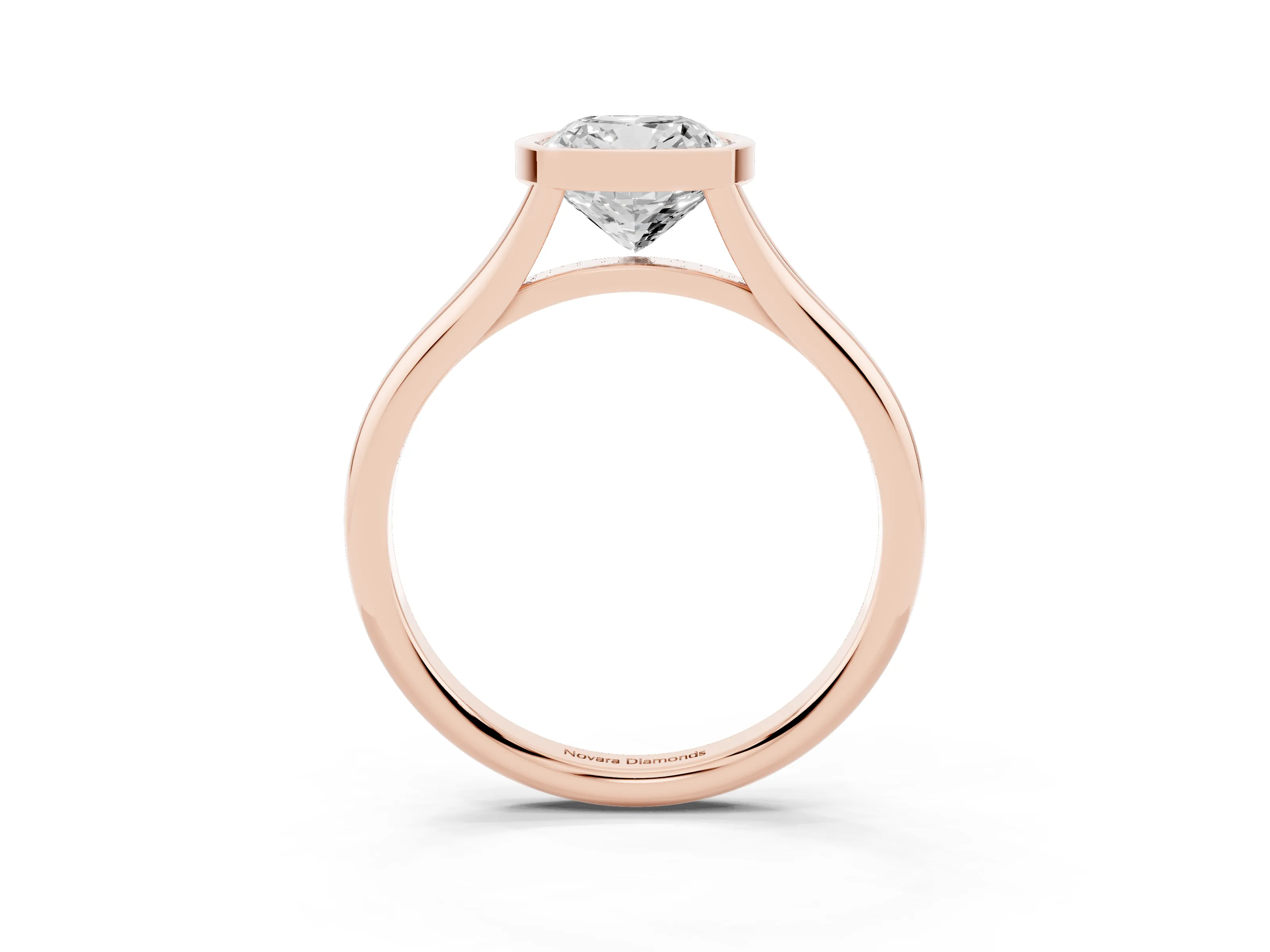 Bezel Set Cushion Cut Diamond Solitaire Ring Set in Rose gold with Tapered Band
