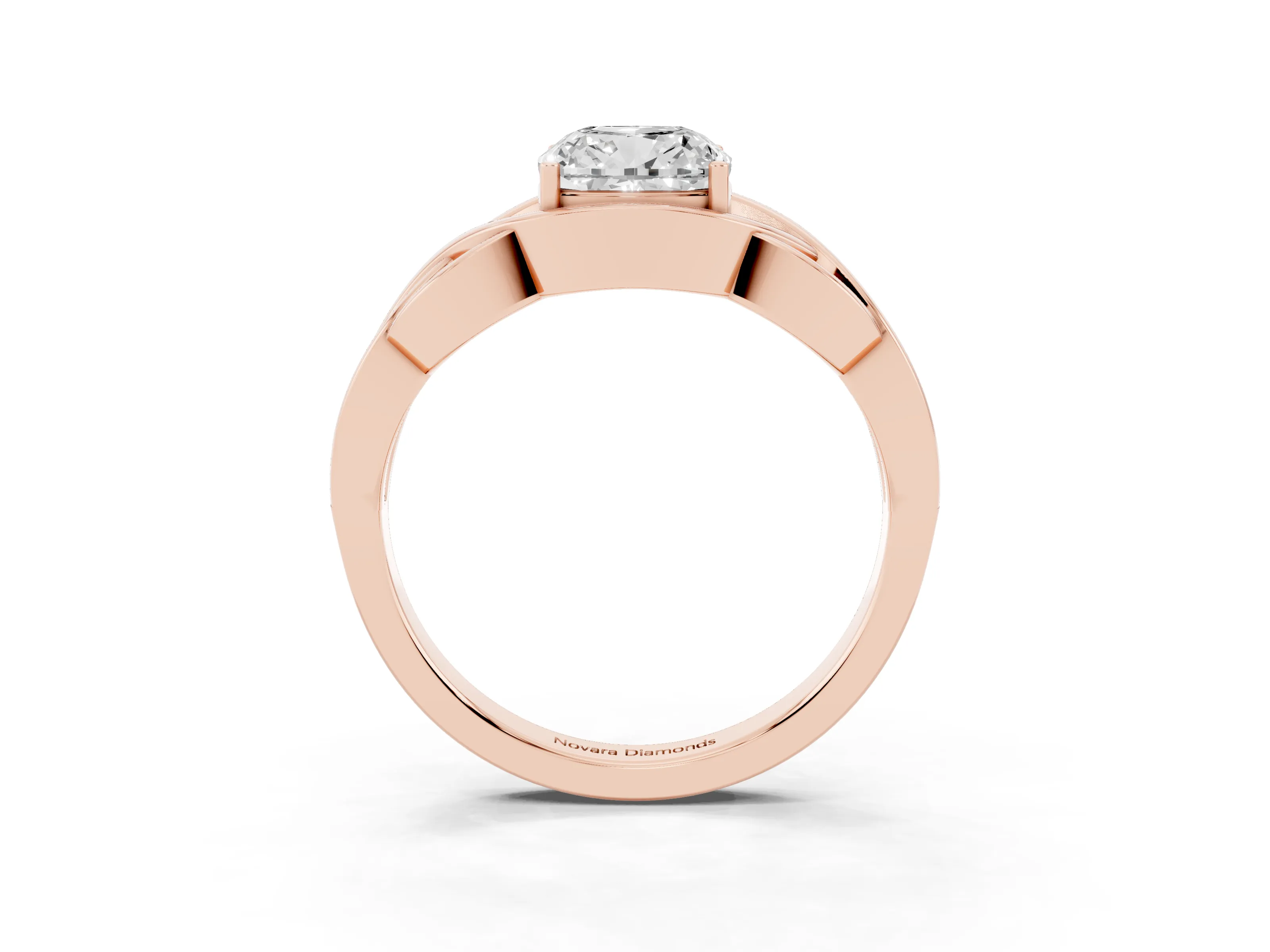 Cushion Cut Solitaire Engagement Ring Setting | Intertwined Band | Rose Gold