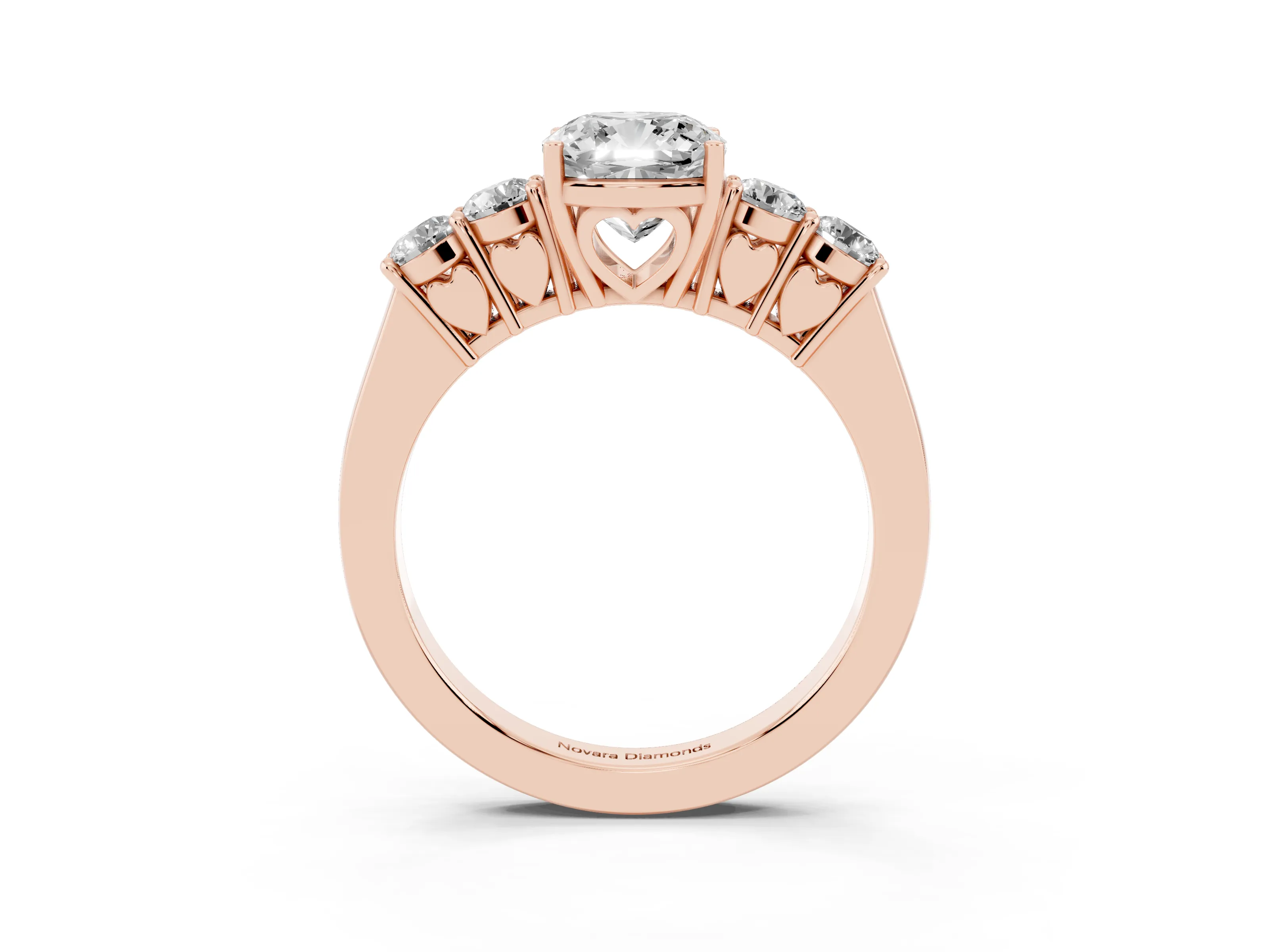 Cushion Cut Diamond Five-Stone Prong Set Band Ring Set in Rose gold with Polished Band
