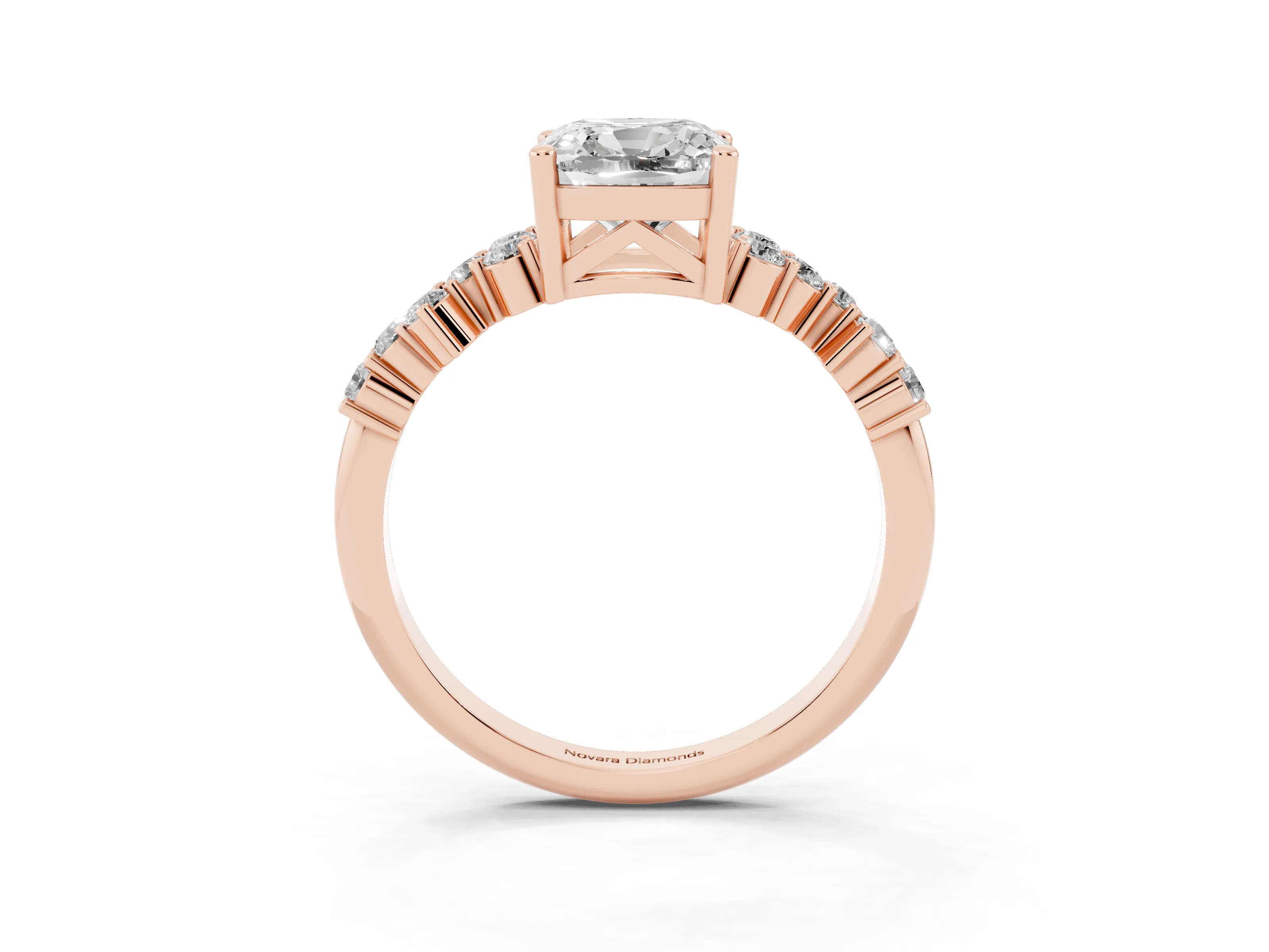 Cushion Cut Diamond Ring Set in Rose gold with Scattered Round Accents