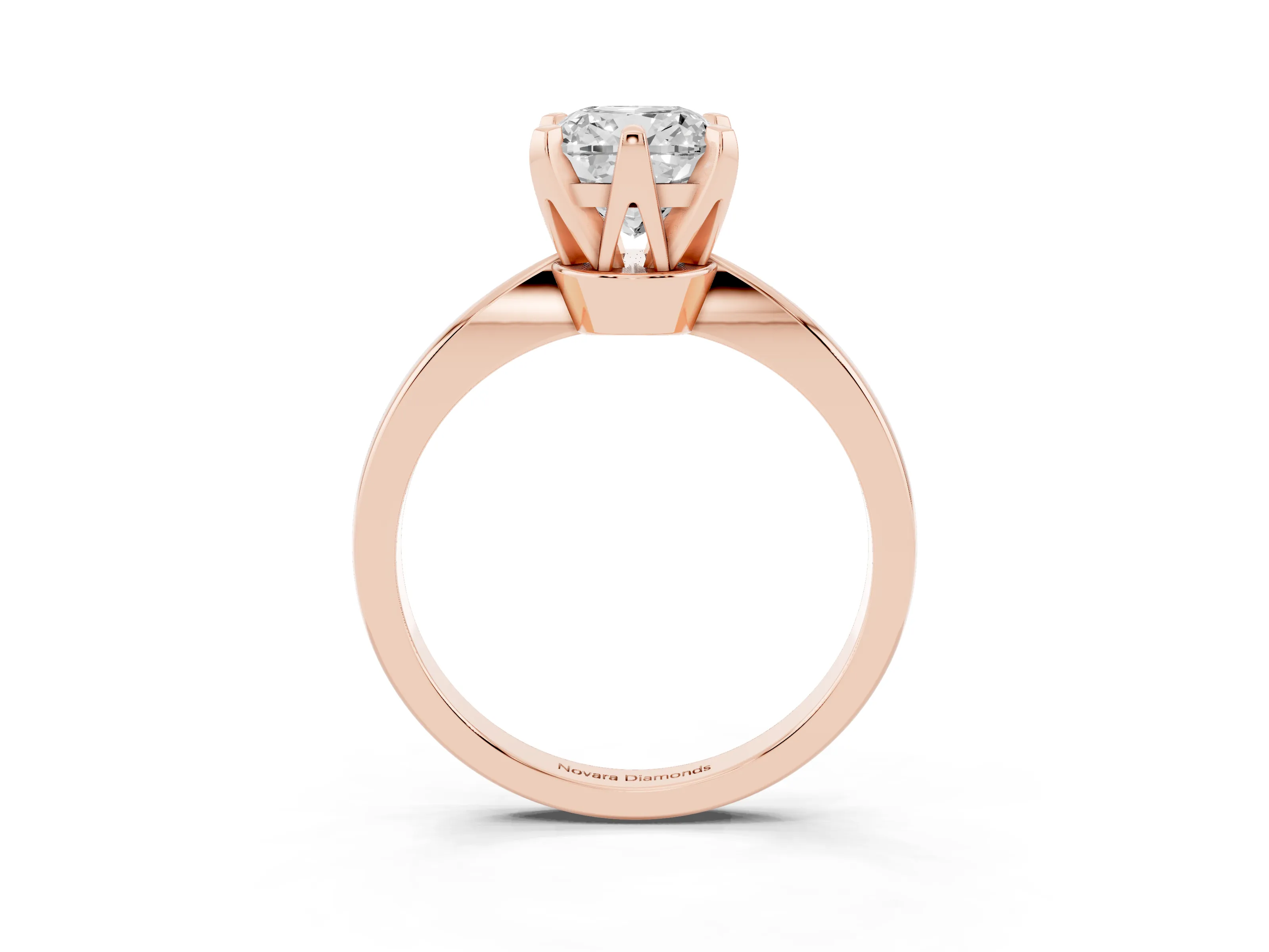 Cushion Cut Diamond Solitaire Engagement Ring Set in Rose gold with Slim Tapered Solitaire Band