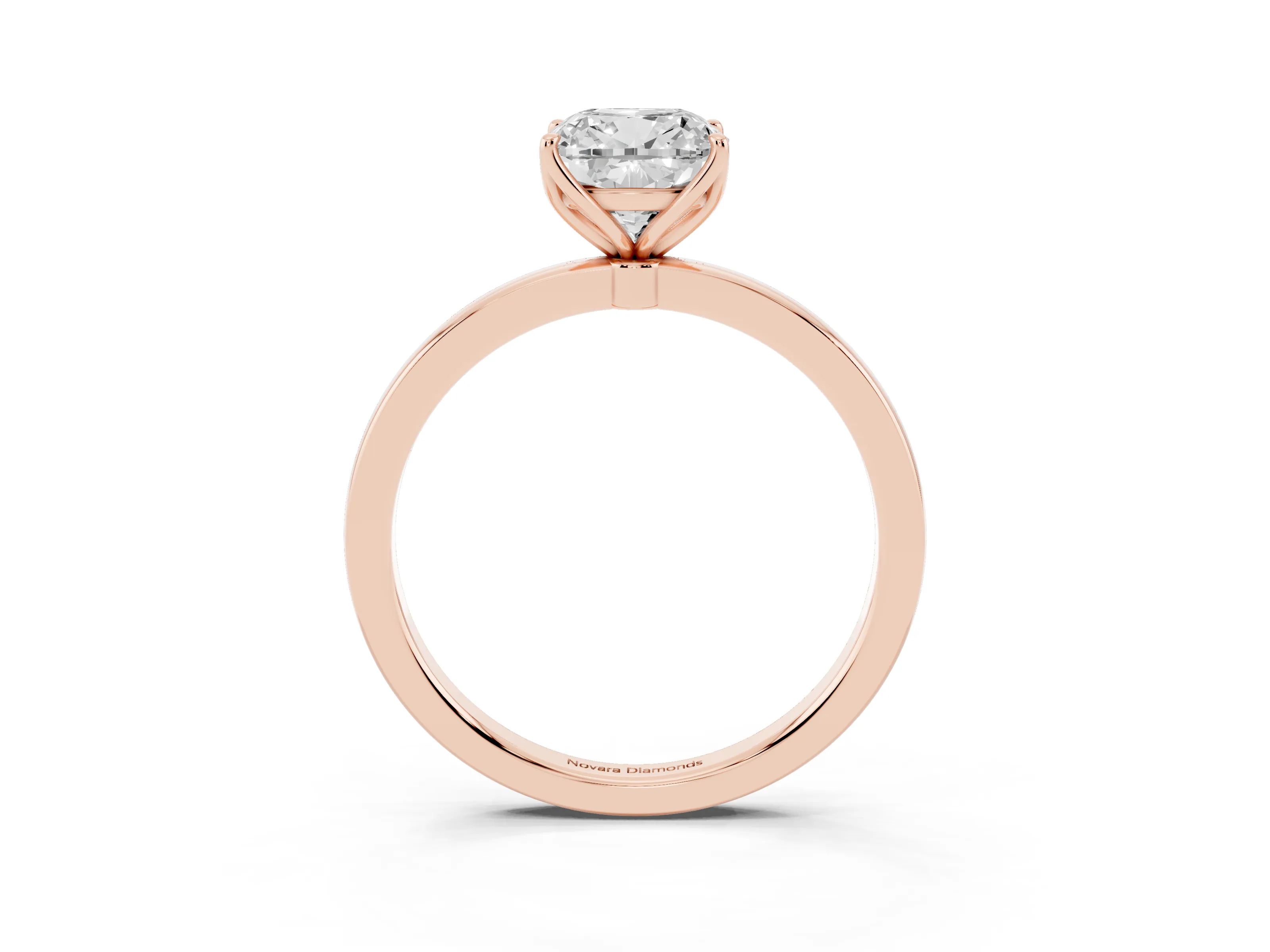 Cushion Cut Diamond Solitaire Ring Set in Rose gold with Prong Setting and Thin Polished Band