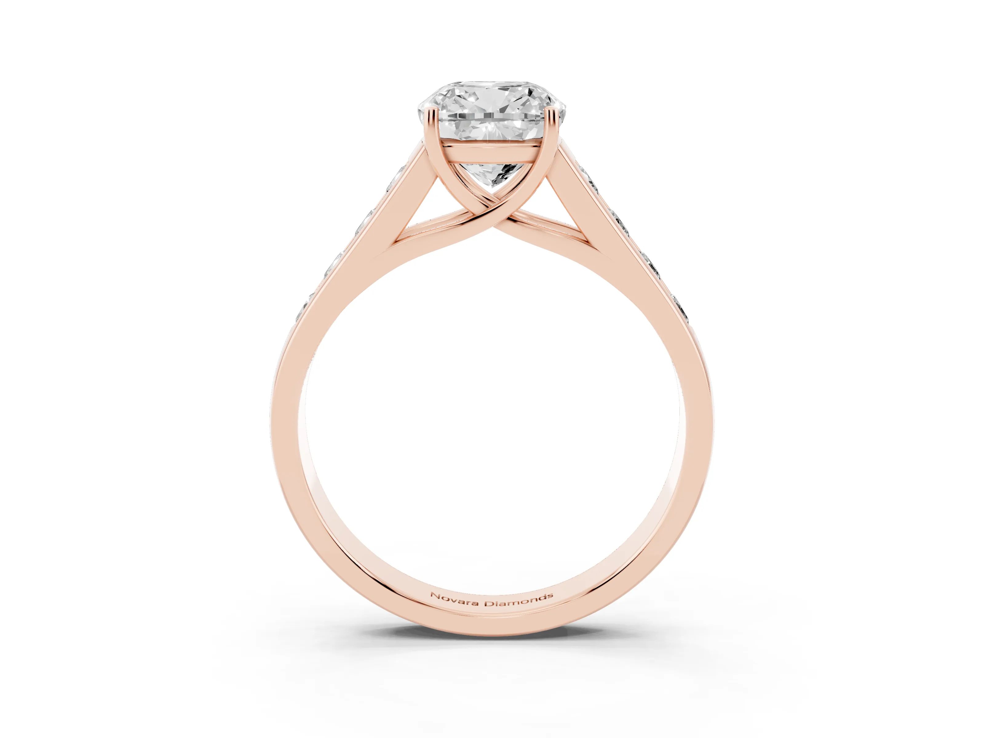 Cushion Cut Diamond Brilliant Channel-Set Solitaire Ring Set in Rose gold with Prong Setting