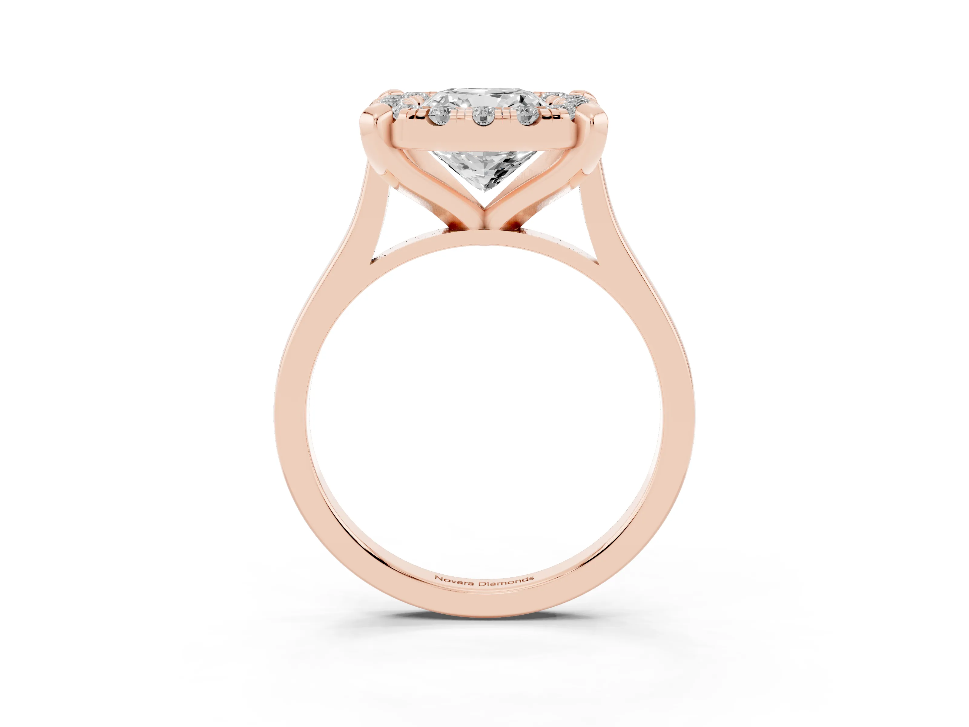 Cushion Cut Diamond Cluster Halo Solitaire Ring Set in Rose gold with Prong Setting