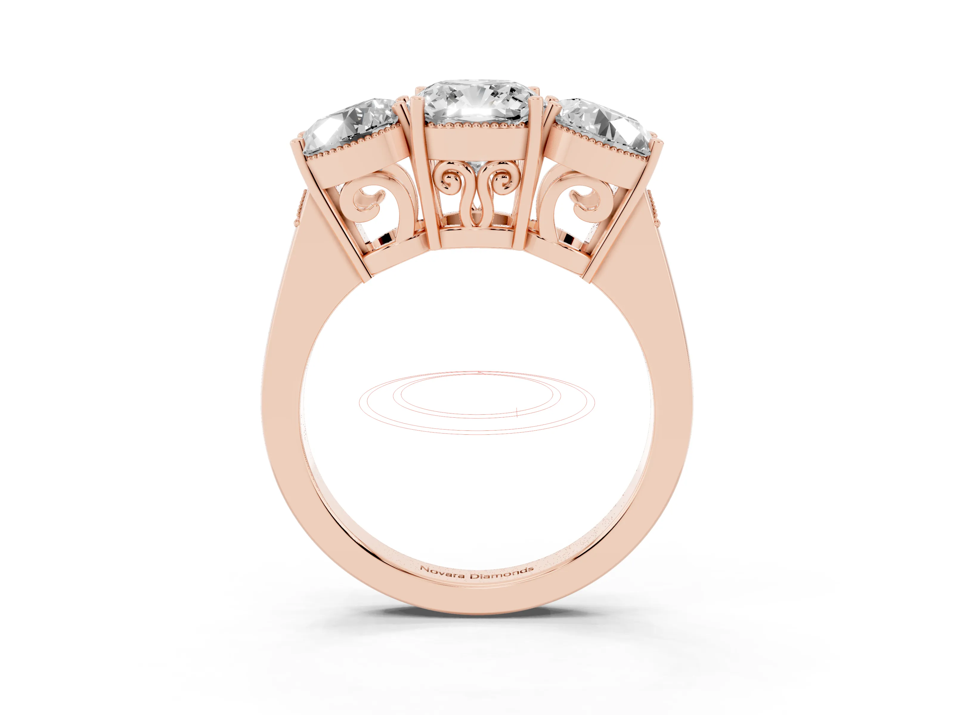 Cushion Cut Diamond Three-Stone Engagement Ring Set in Rose gold with Polished Band