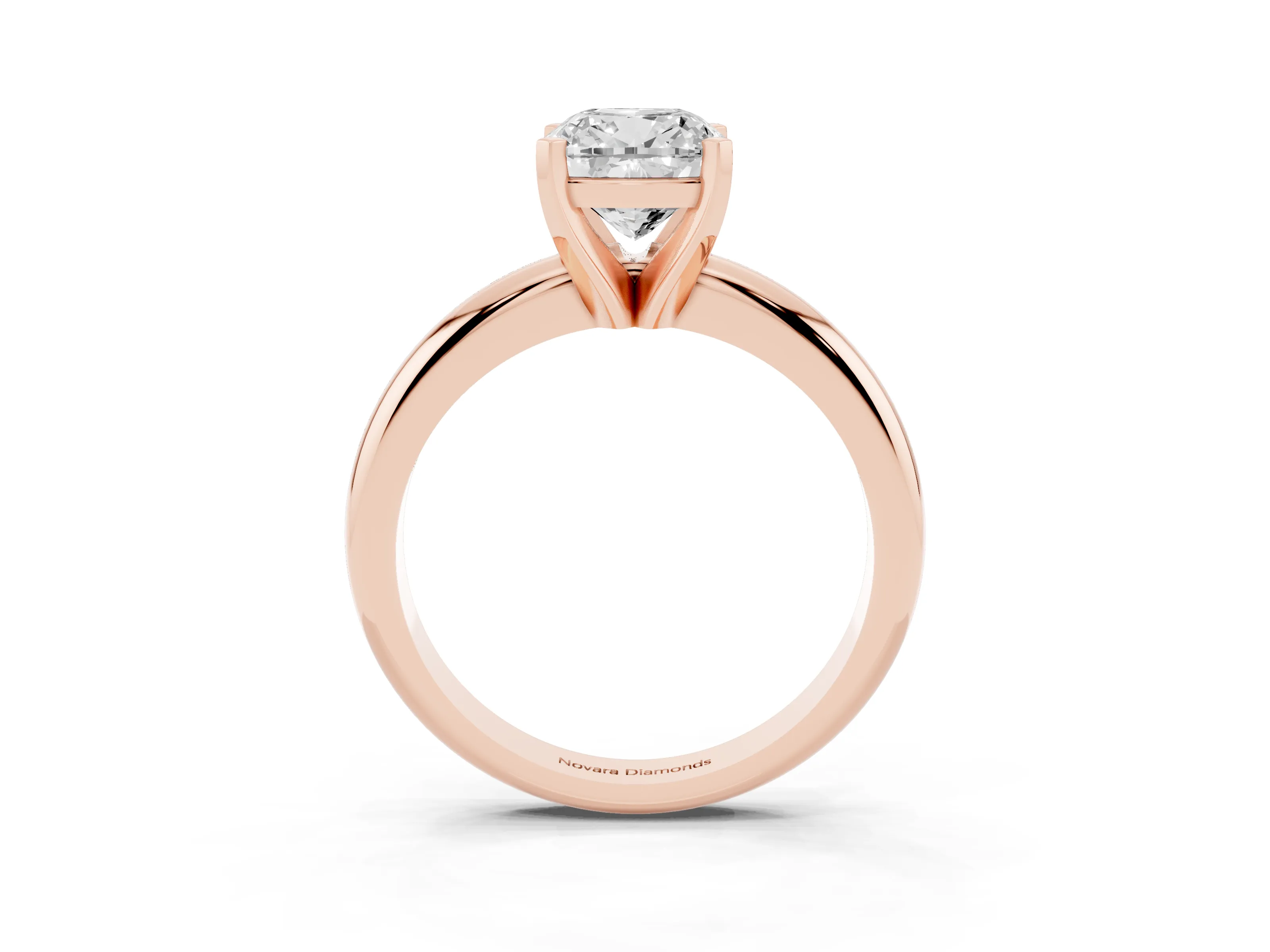 Cushion Cut Diamond Solitaire Engagement Ring Set in Rose gold with Round Band and Prong Setting