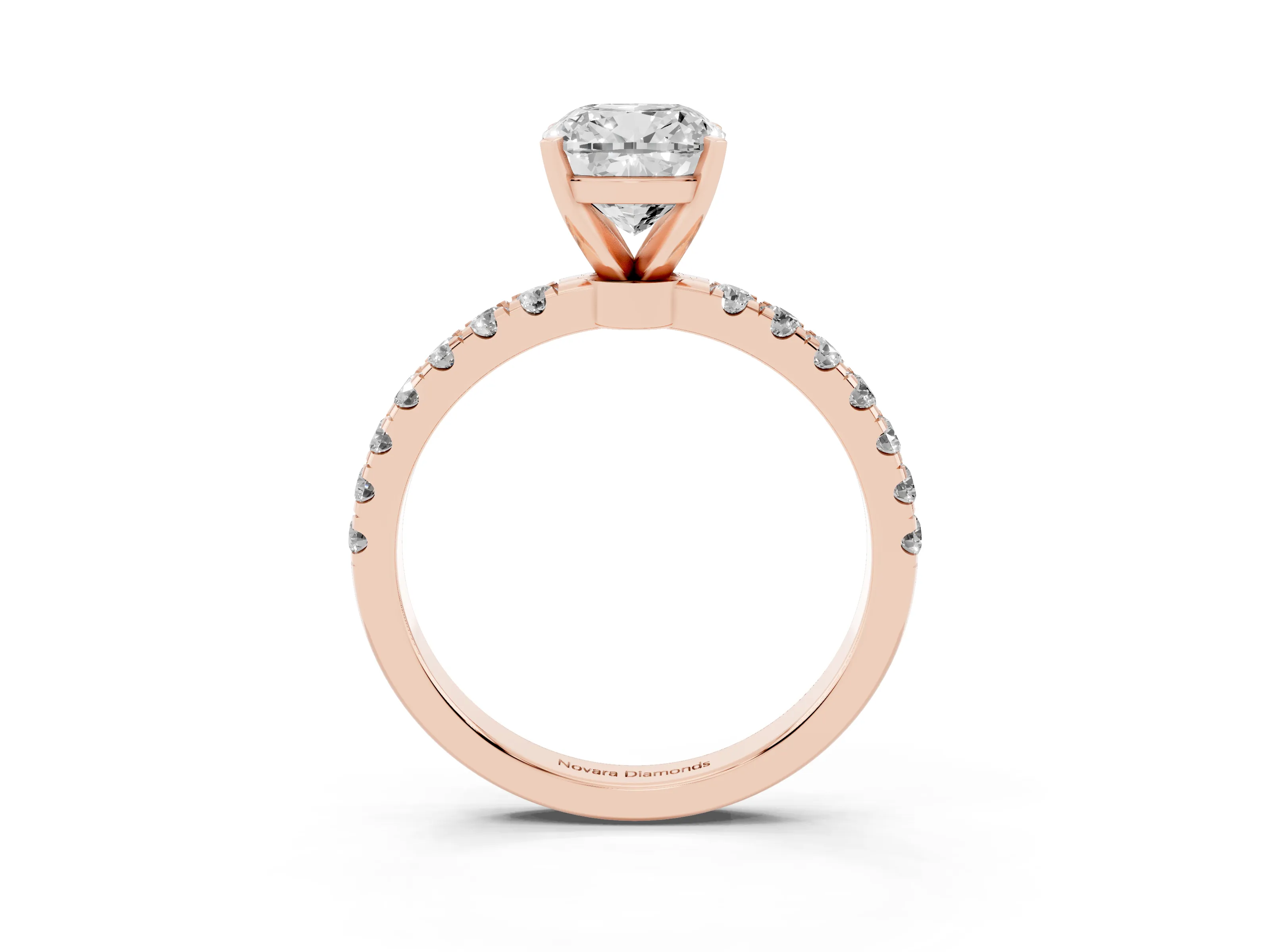 Cushion Cut Diamond Solitaire Ring Set in Rose gold with Pavé Accents and Prong Setting