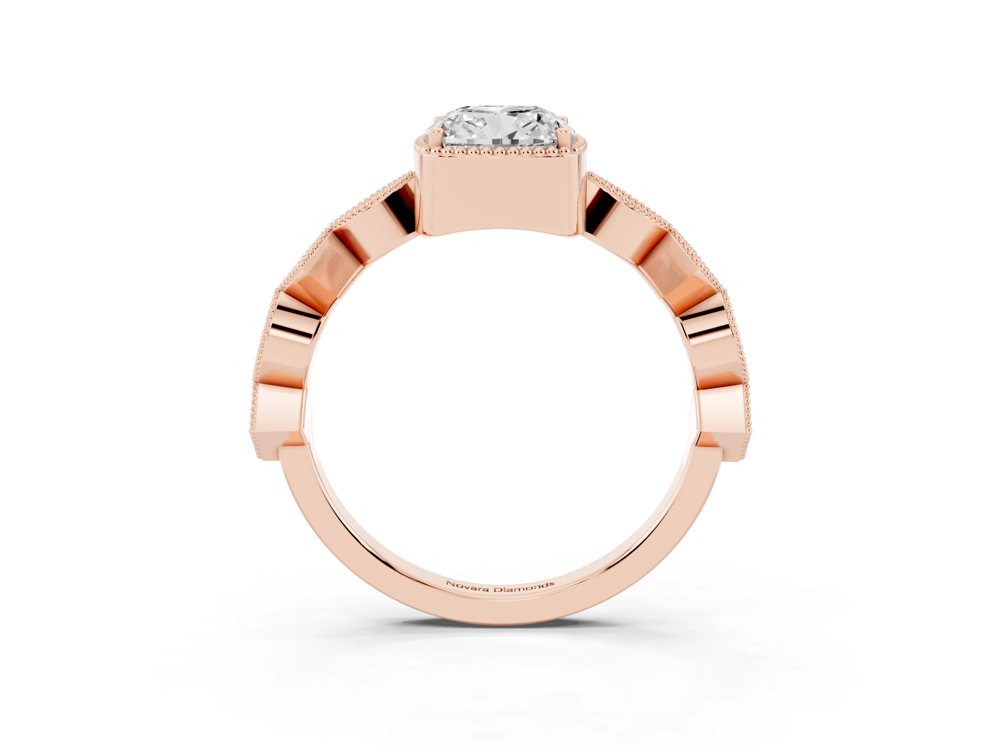 Cushion Cut Diamond Milgrain Marquise Twist Band Ring Set in Rose gold with Prong Setting