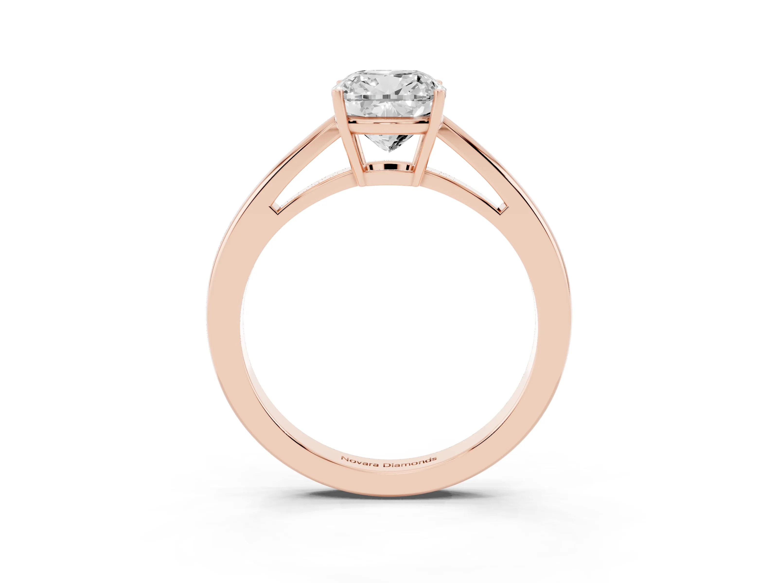 Cushion Cut Diamond Solitaire Ring Set in Rose gold with Split Shank and Prong Setting