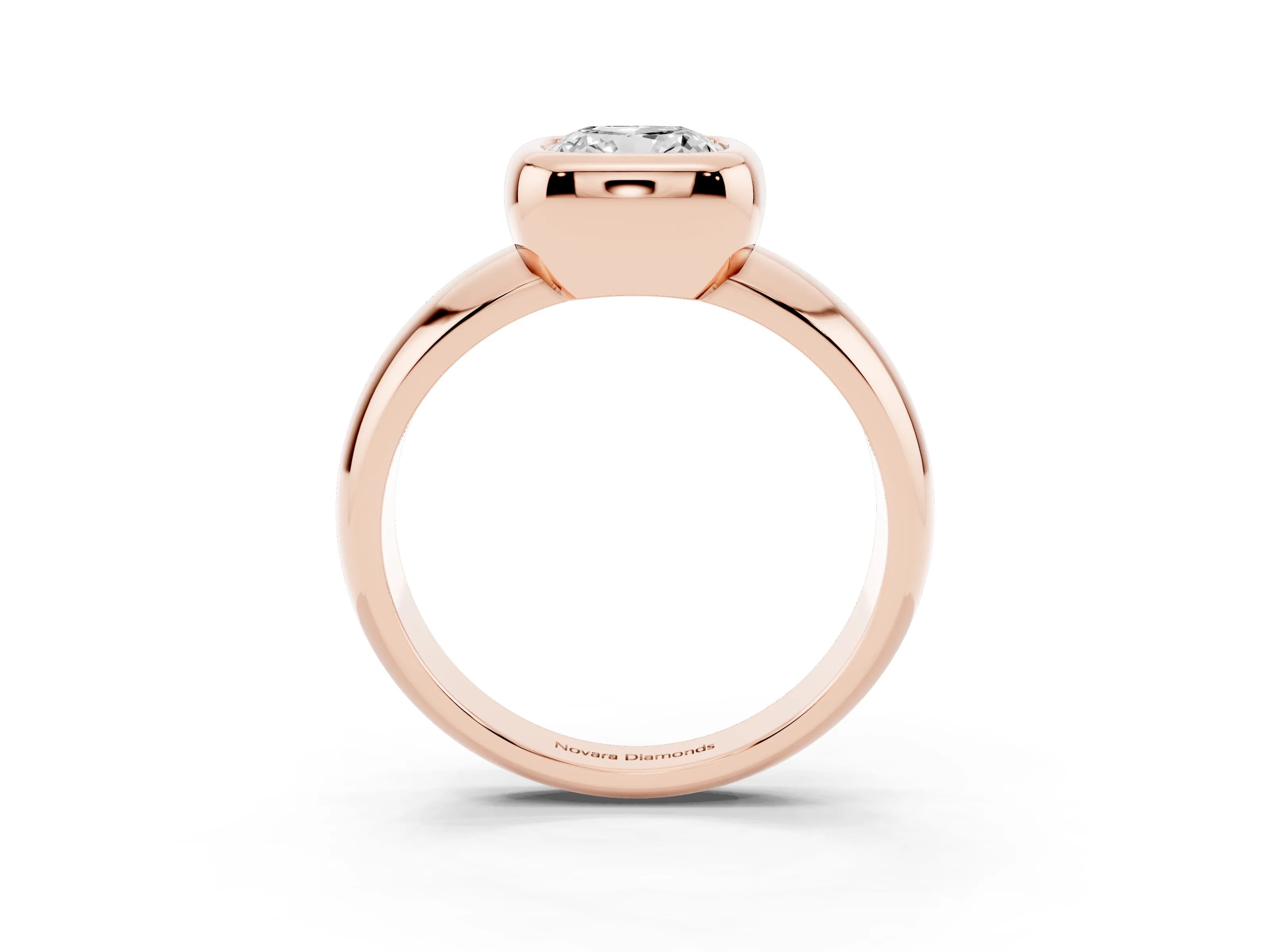 Bezel Set Cushion Cut Diamond Solitaire Ring Set in Rose gold with Wide Band