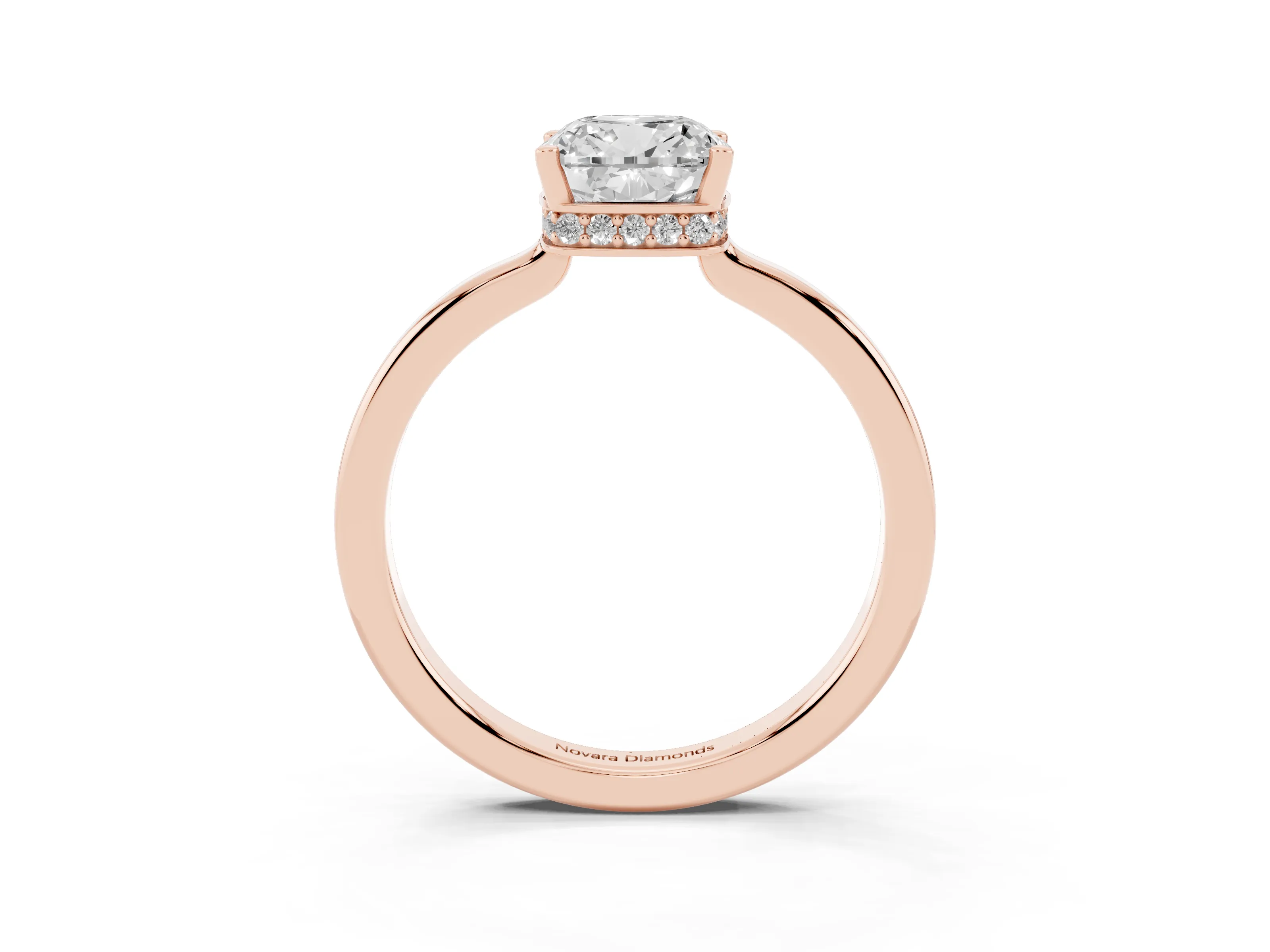 Cushion Cut Diamond Solitaire Engagement Ring Set in Rose gold with Prong Setting on a Plain Band