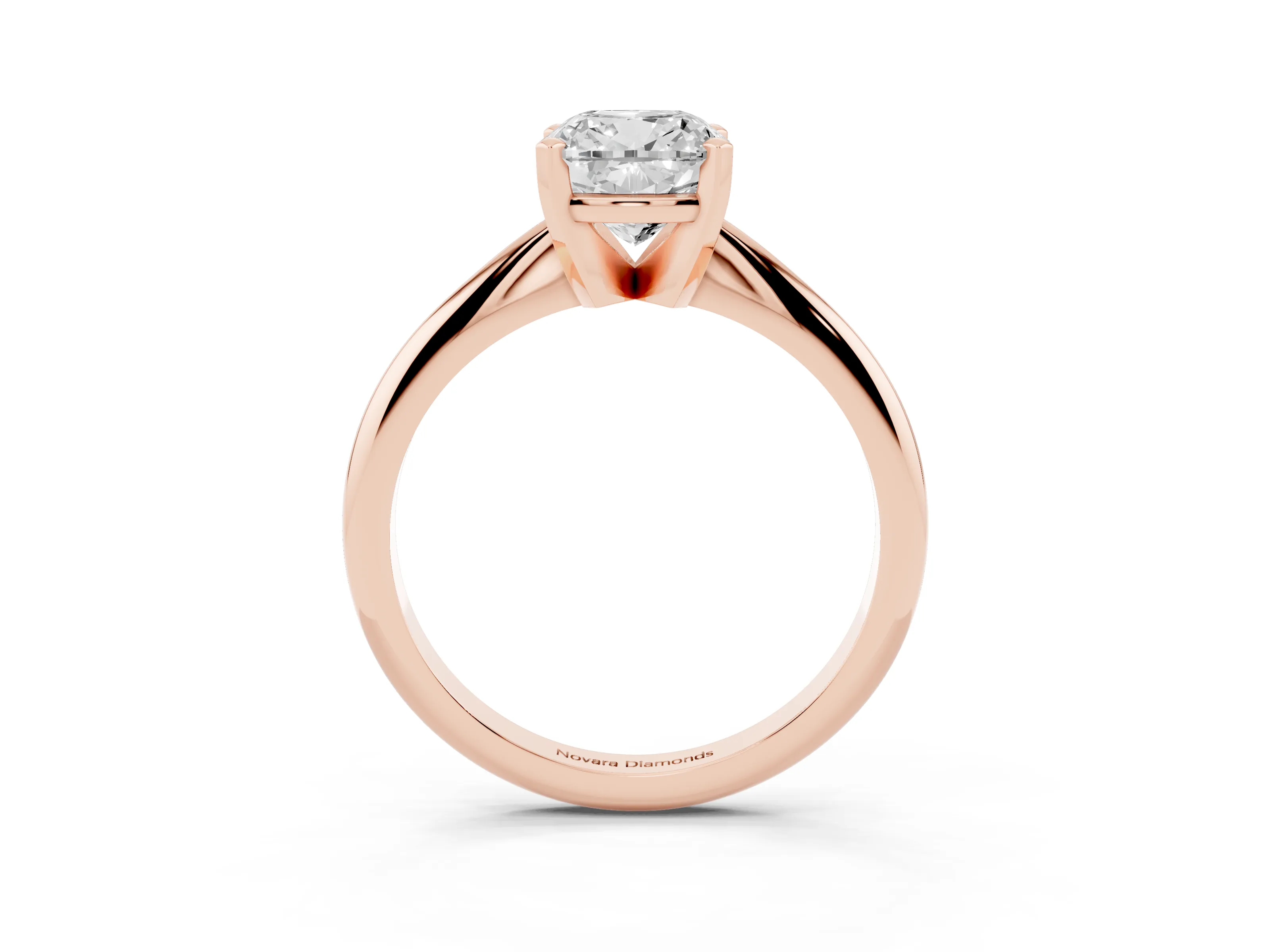 Cushion Cut Diamond Solitaire Ring Set in Rose gold with Prong Setting on a Plain Round Band