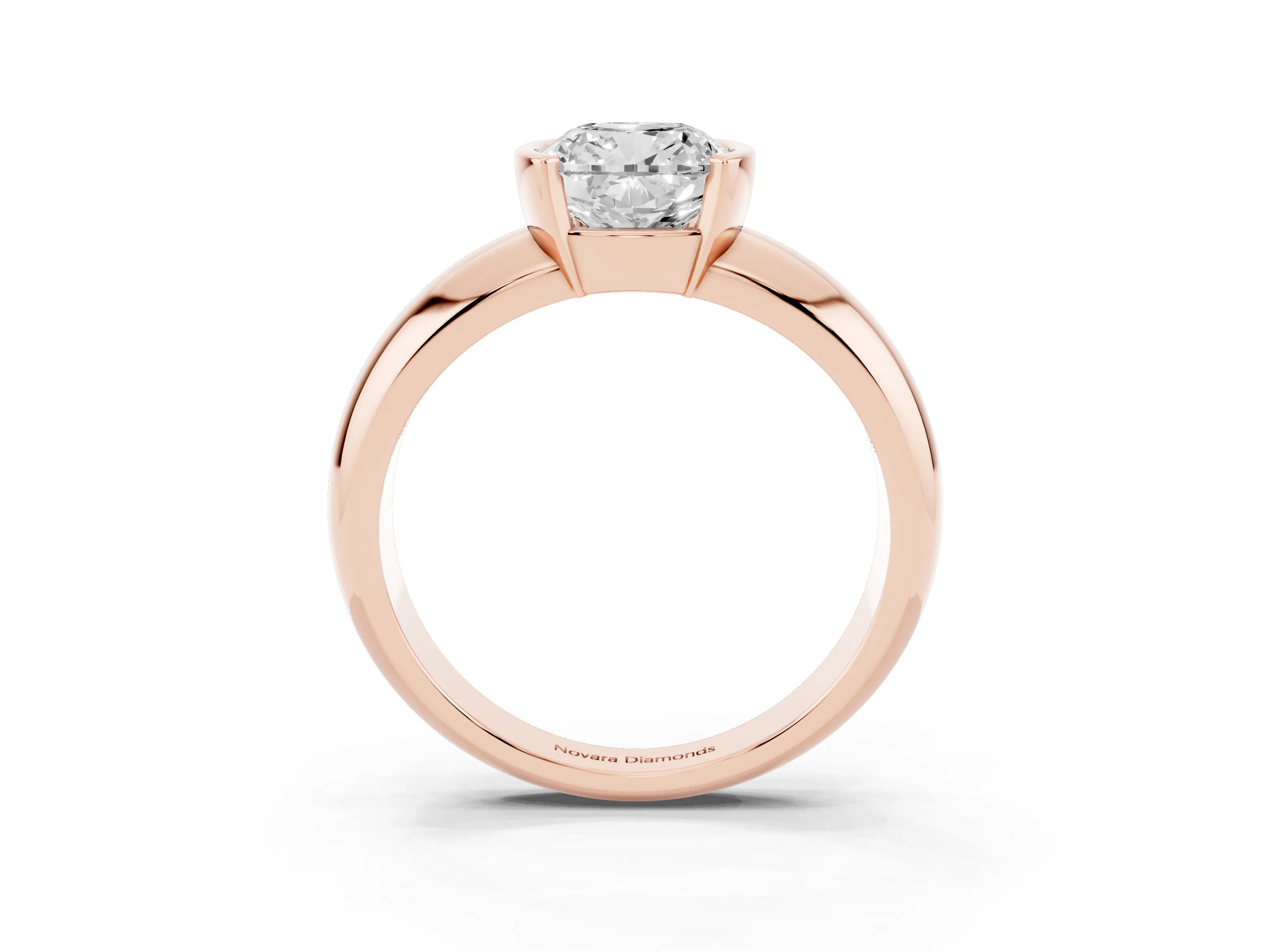 Cushion Cut Diamond Solitaire Tension Set Ring Set in Rose gold with Wide Band