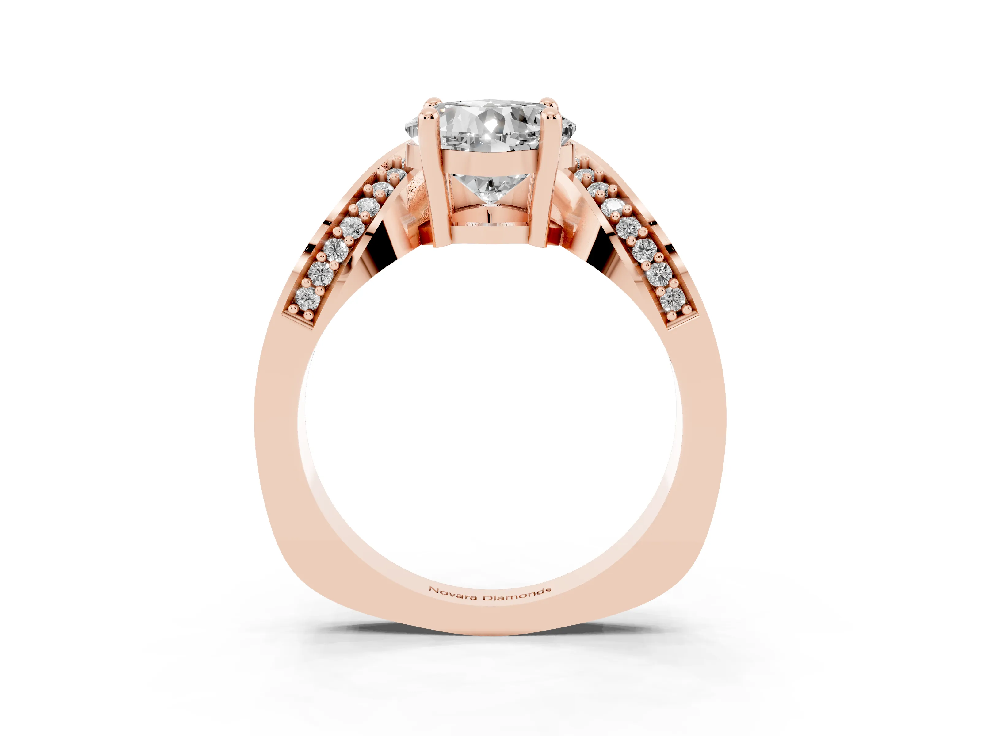 Cushion Cut Diamond Solitaire Engagement Ring Set in Rose gold with Pavé Shoulders