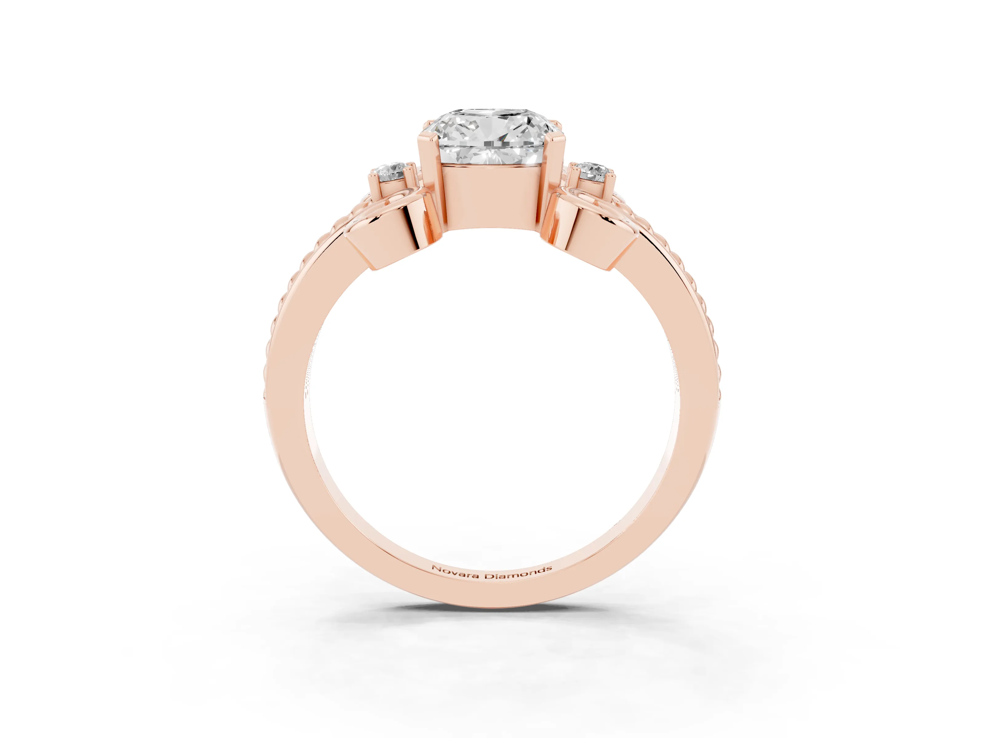 Cushion Cut Diamond Twisted Band Solitaire Ring Set in Rose gold with Scroll Prongs