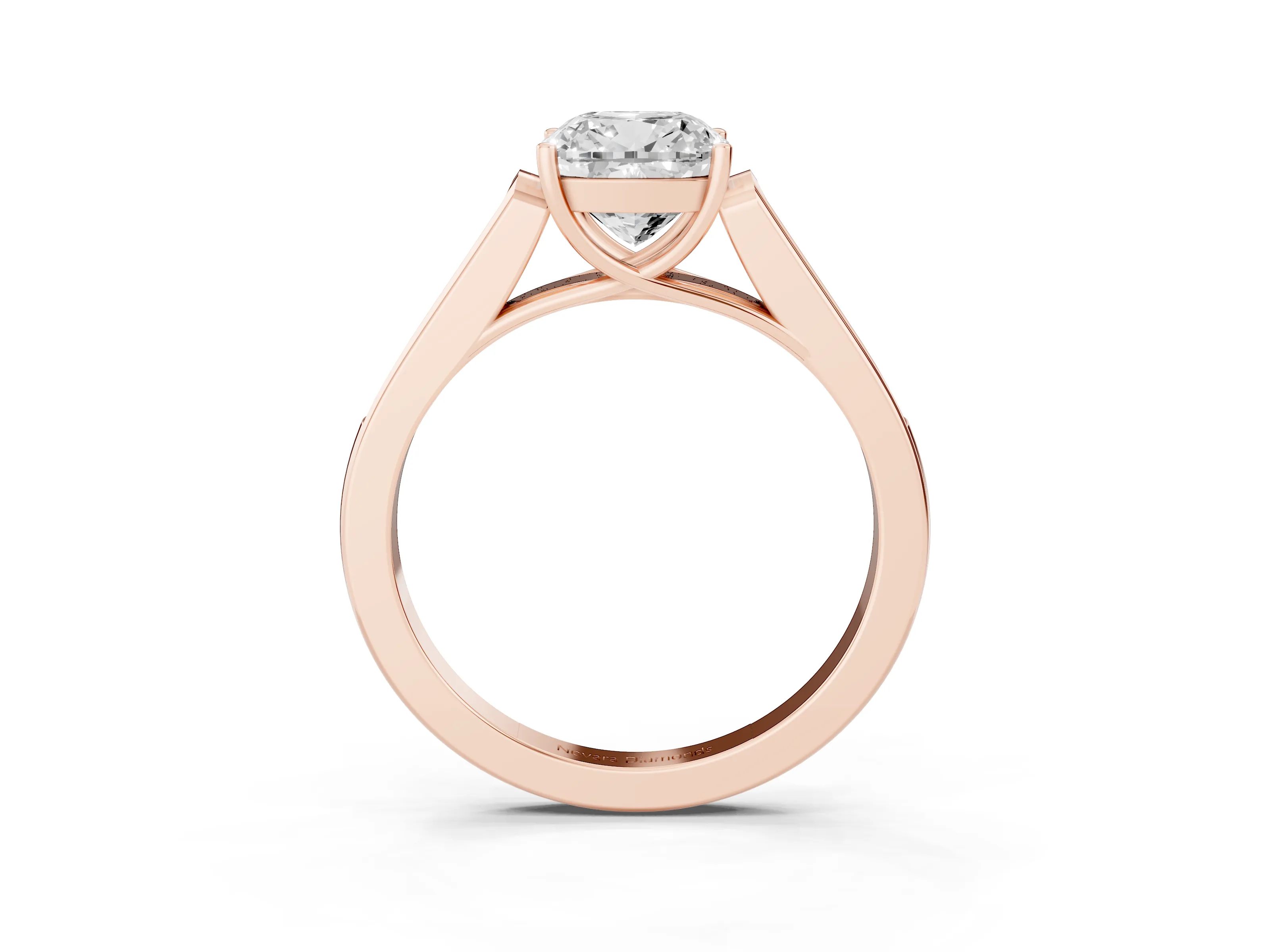 Cushion Cut Diamond Solitaire Cathedral Engagement Ring Set in Rose gold with Channel-Set Band and Prong Setting