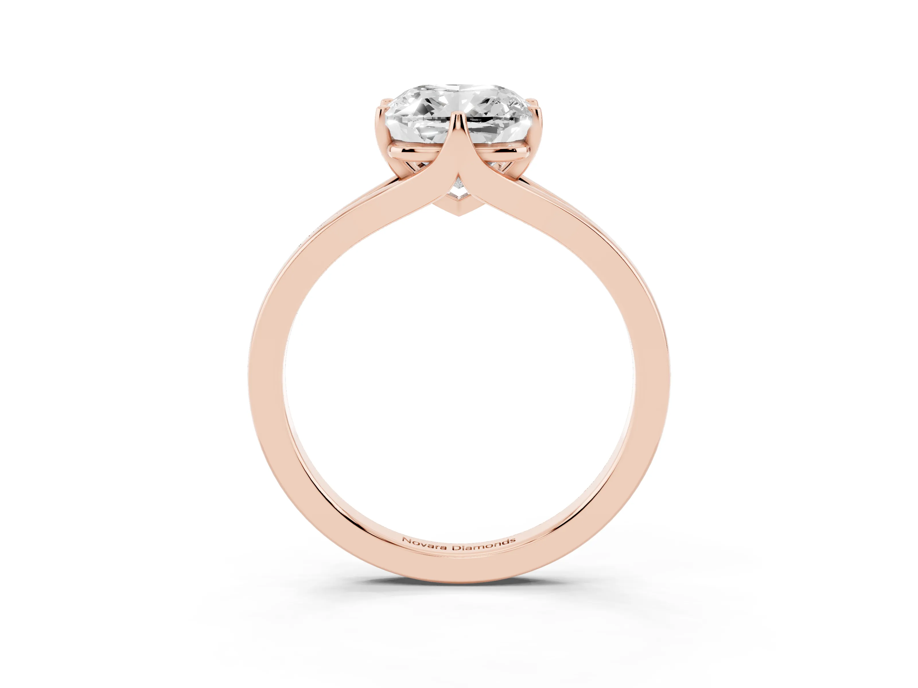 Cushion Cut Diamond Solitaire Ring Set in Rose gold with Polished Tapered Band and Prong Setting