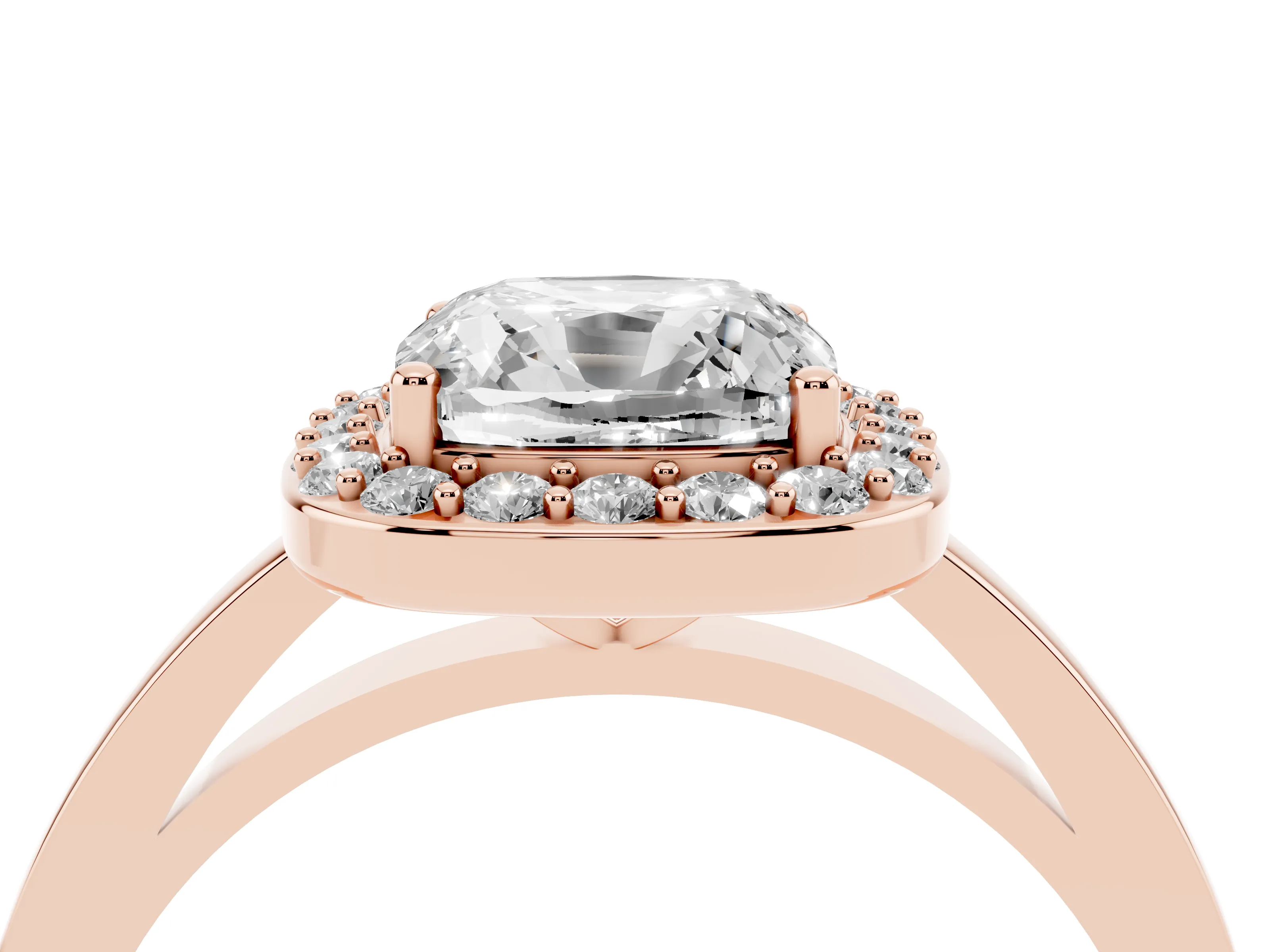 Cushion Cut Diamond Halo Ring Set in Rose gold with Solitaire Band and Prong Setting