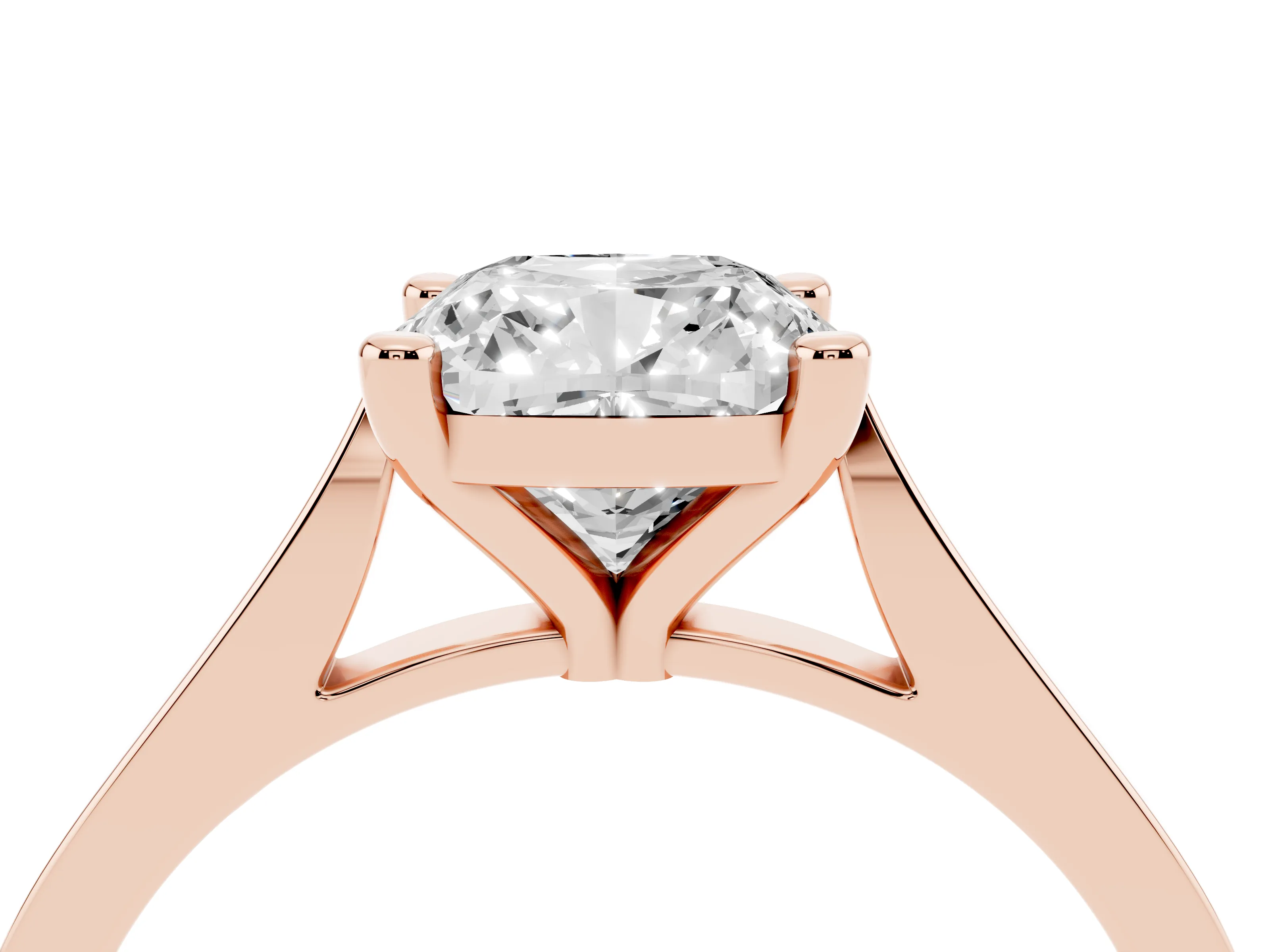 Cushion Cut Diamond Solitaire Ring Set in Rose gold with Prong Setting and Tapered Band