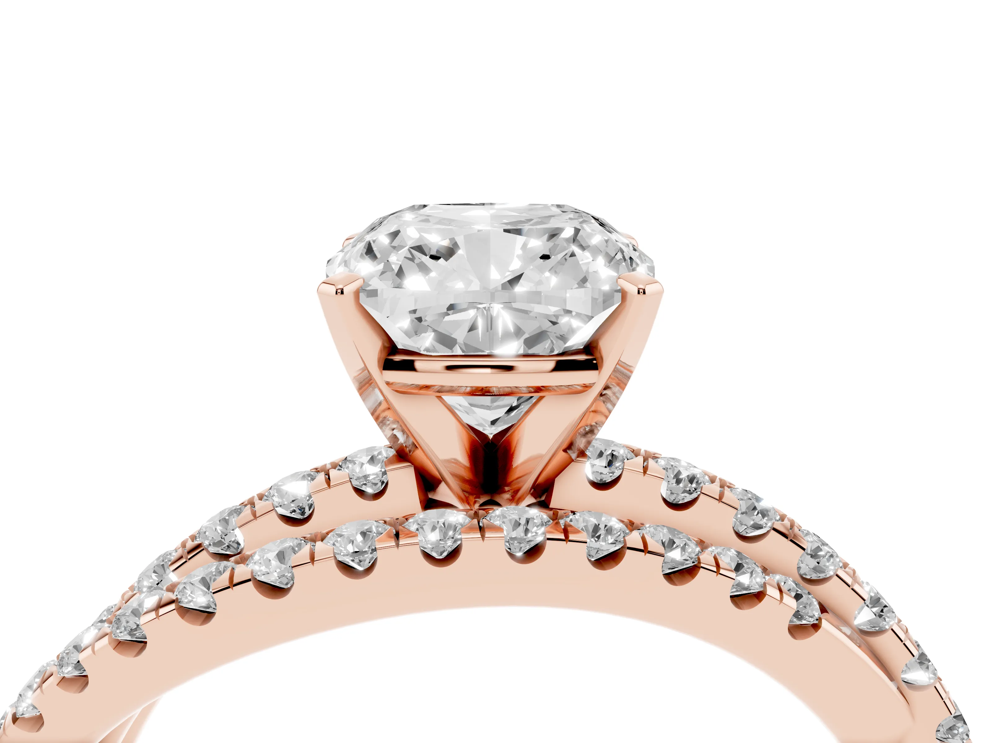 Cushion Cut Diamond Solitaire Twist Band Ring Set in Rose gold with Pavé Setting and Prong Head