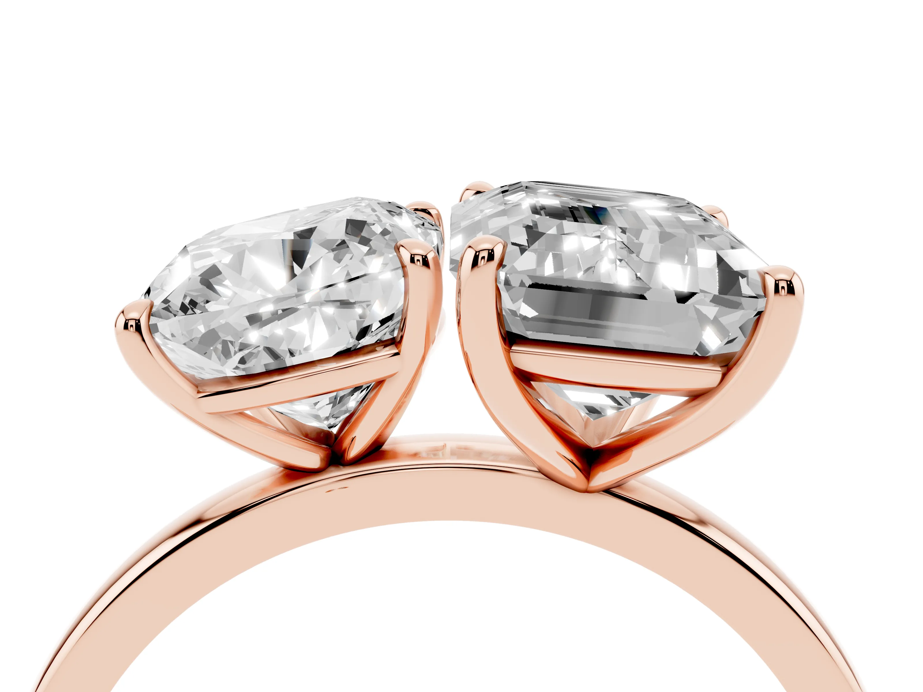 Cushion Cut and Emerald Cut Toi Moi Ring Set in Rose gold with Prong Setting