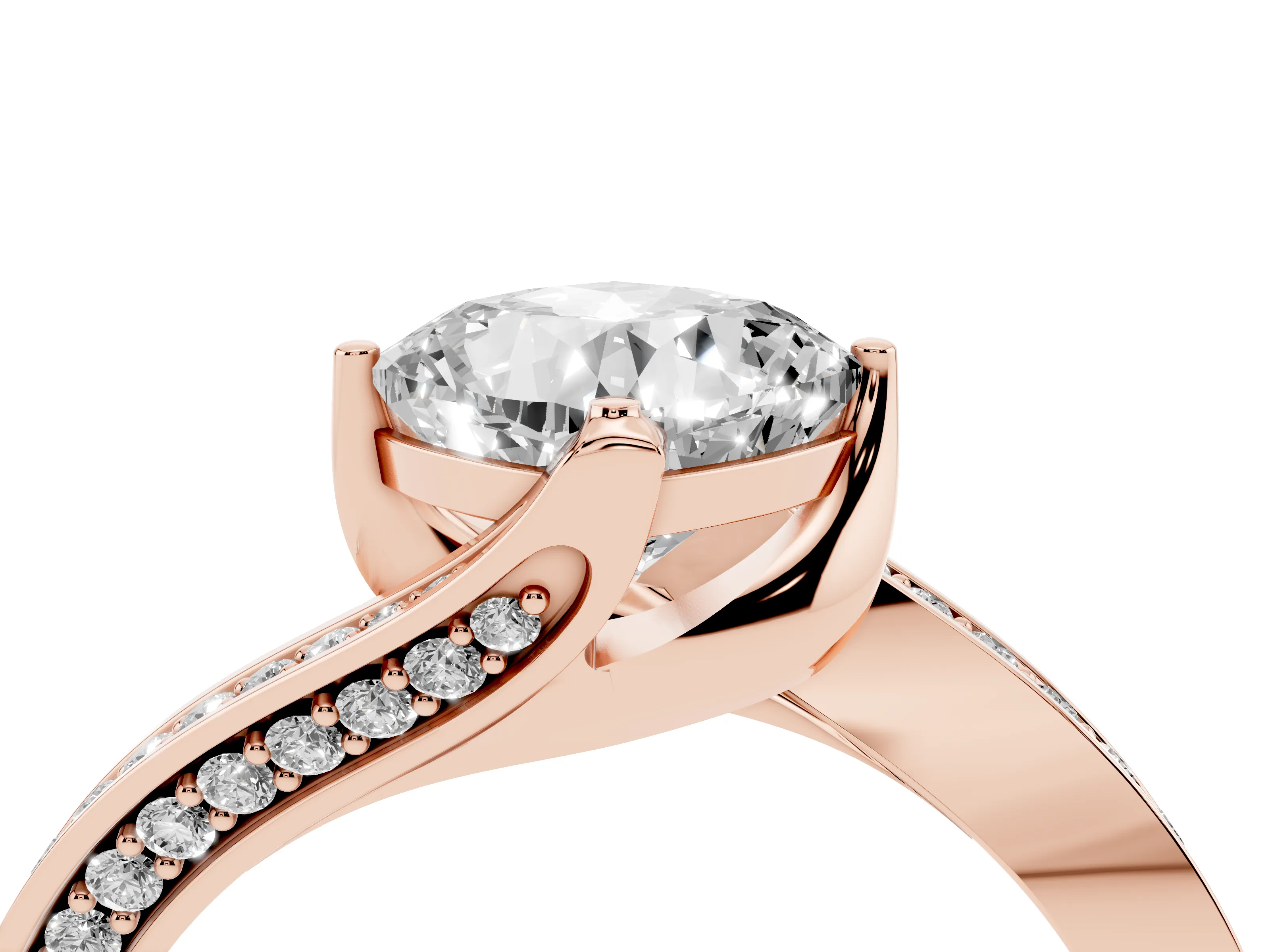 Cushion Cut Diamond Solitaire Ring Set in Rose gold with Intertwined Pavé Twist Band