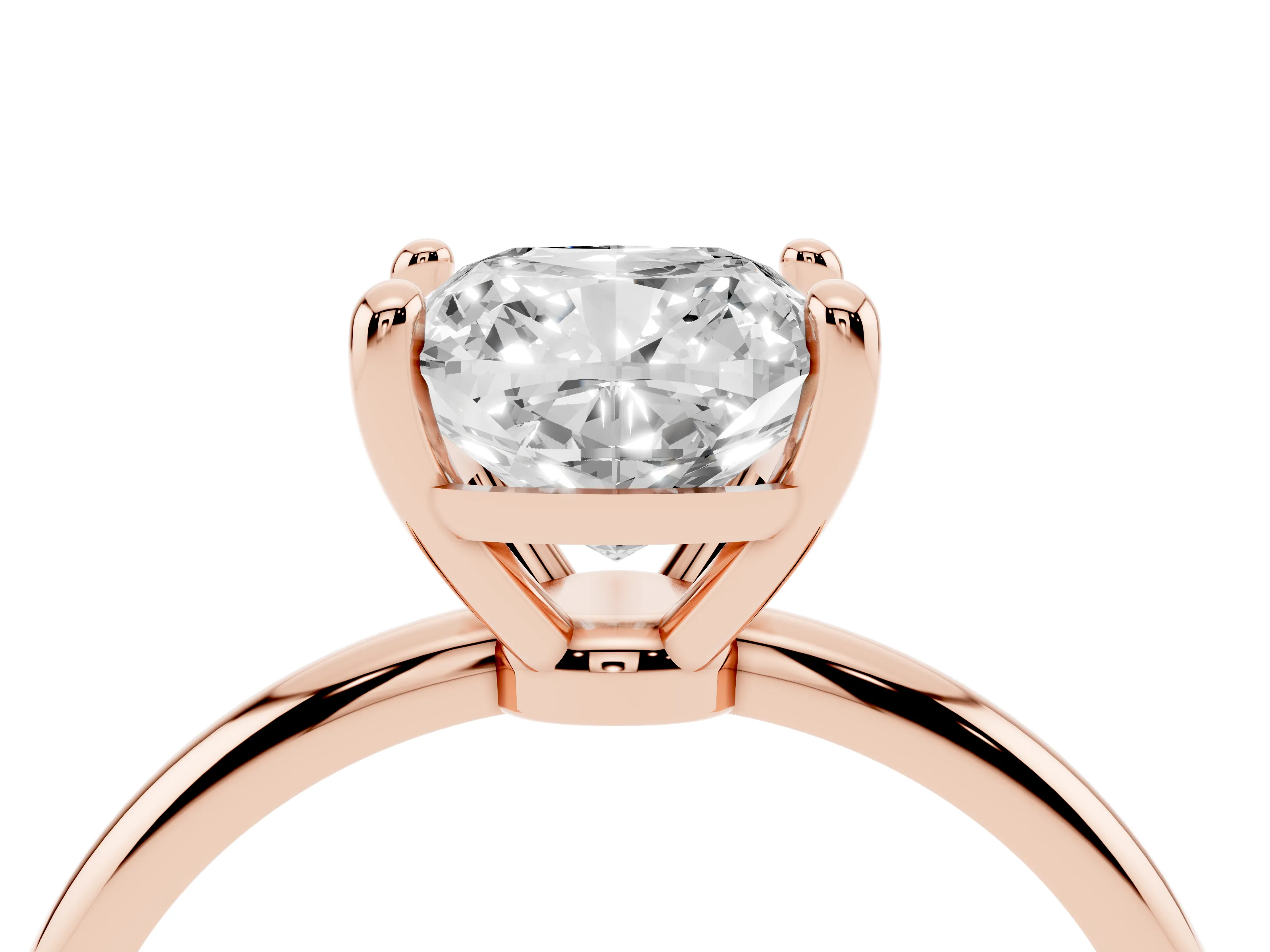 Cushion Cut Diamond Solitaire Ring Set in Rose gold with Secure Prong Setting on a Classic Band