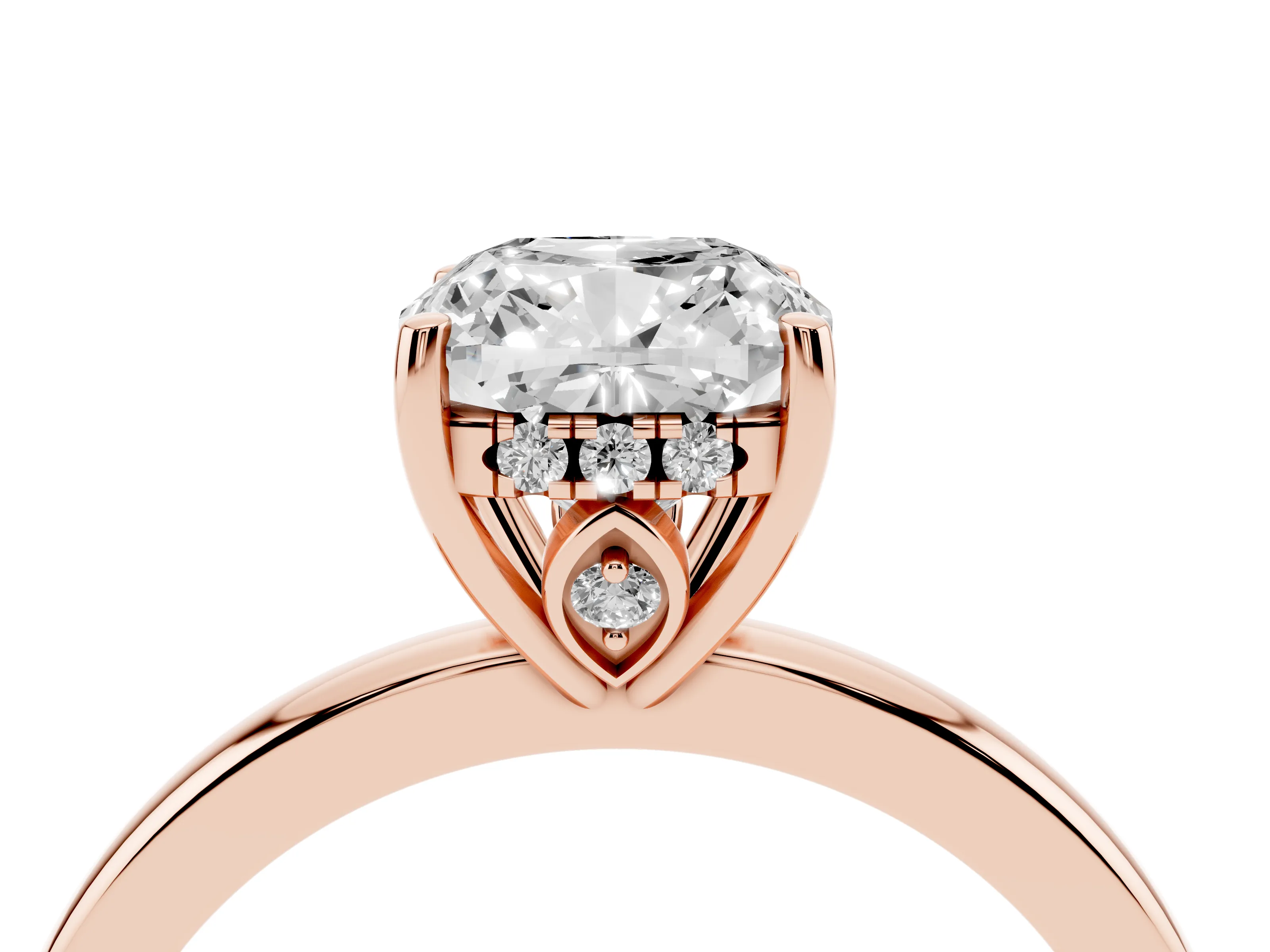 Cushion Cut Diamond Solitaire Ring Set in Rose gold with Plain Band and Prong Setting