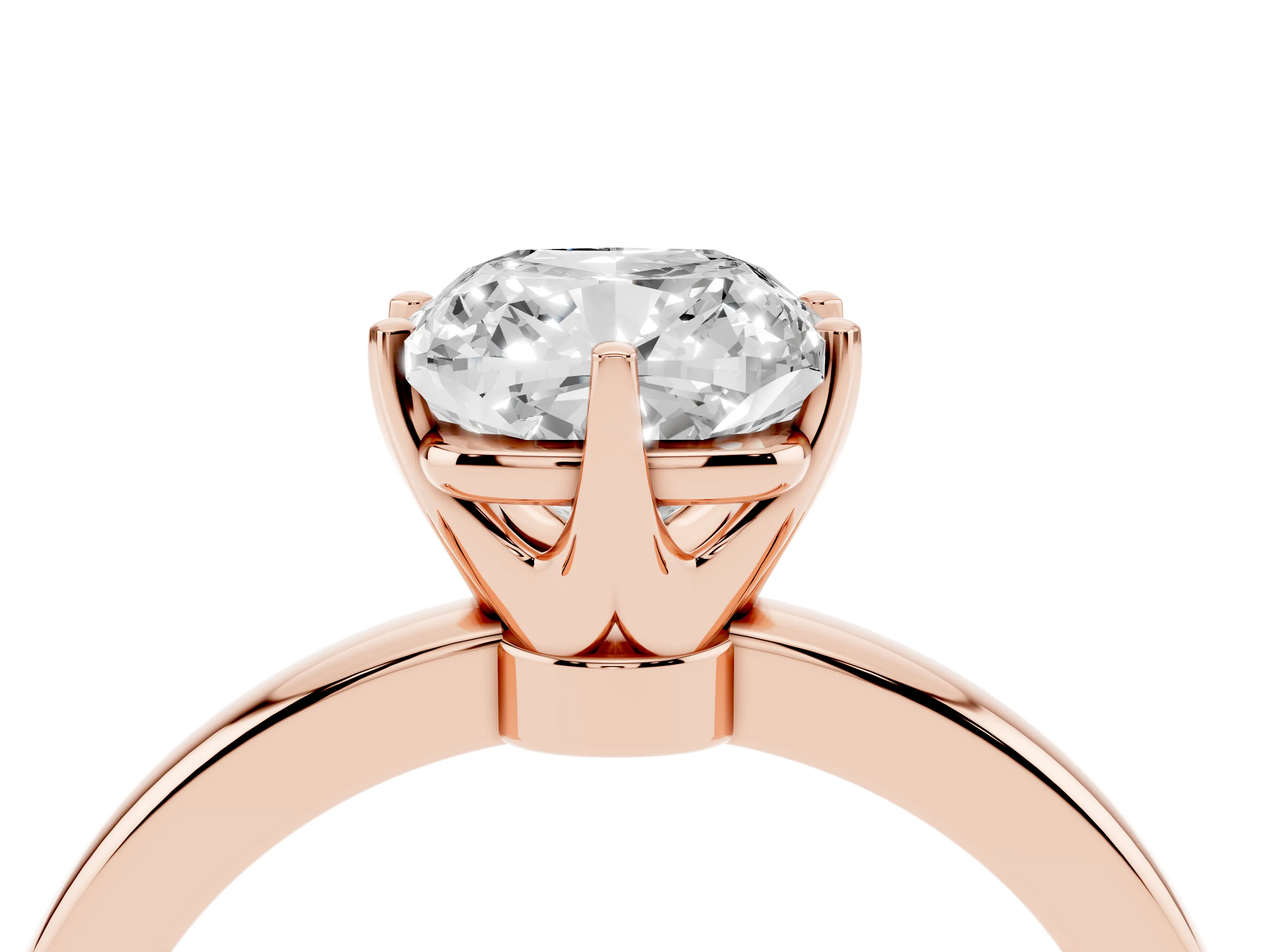Cushion Cut Diamond Solitaire Ring Set in Rose gold with Raised Prong Setting on a Classic Band