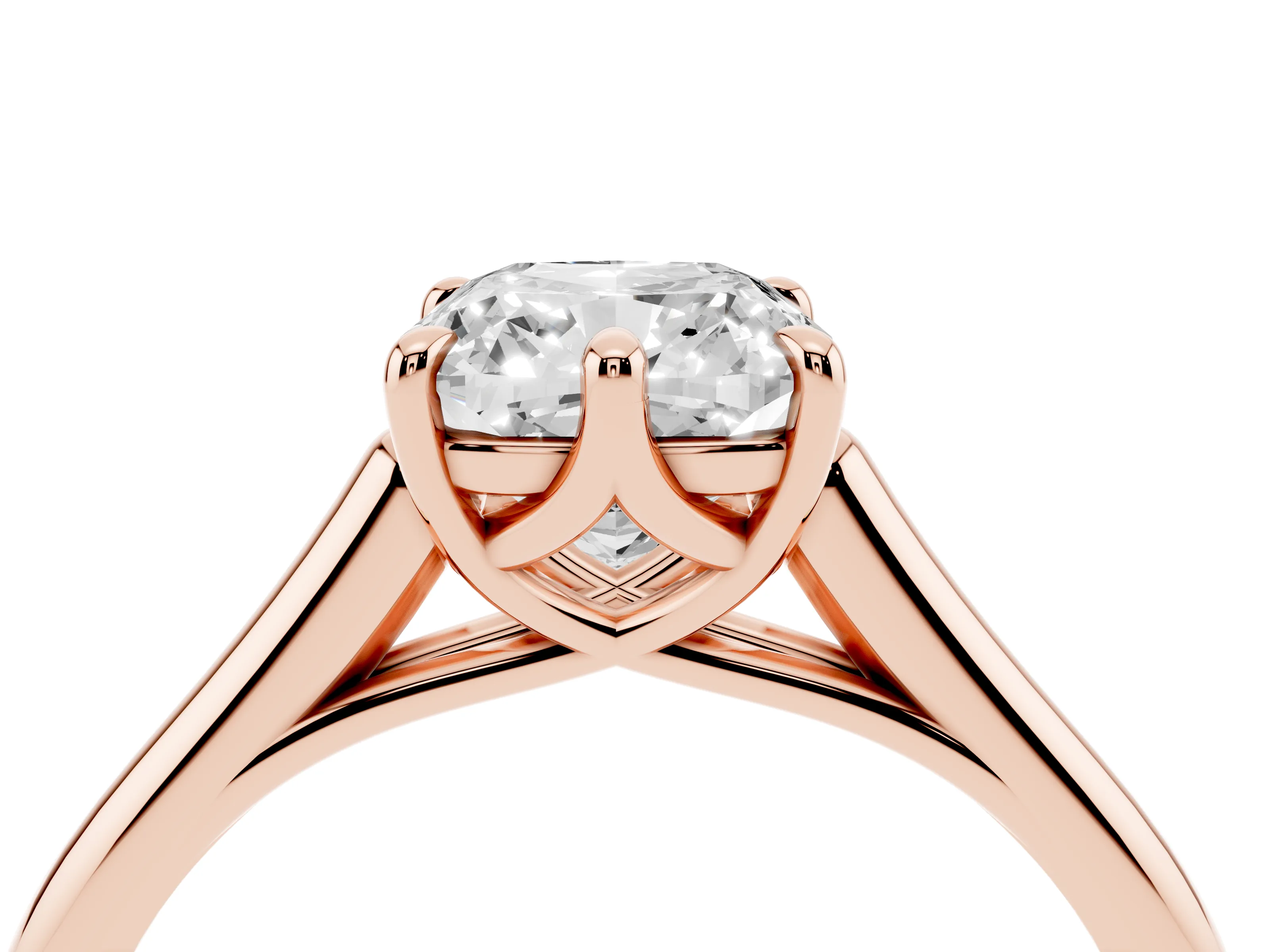 Cushion Cut Diamond Solitaire Engagement Ring Set in Rose gold with Prong Setting and Plain Classic Band