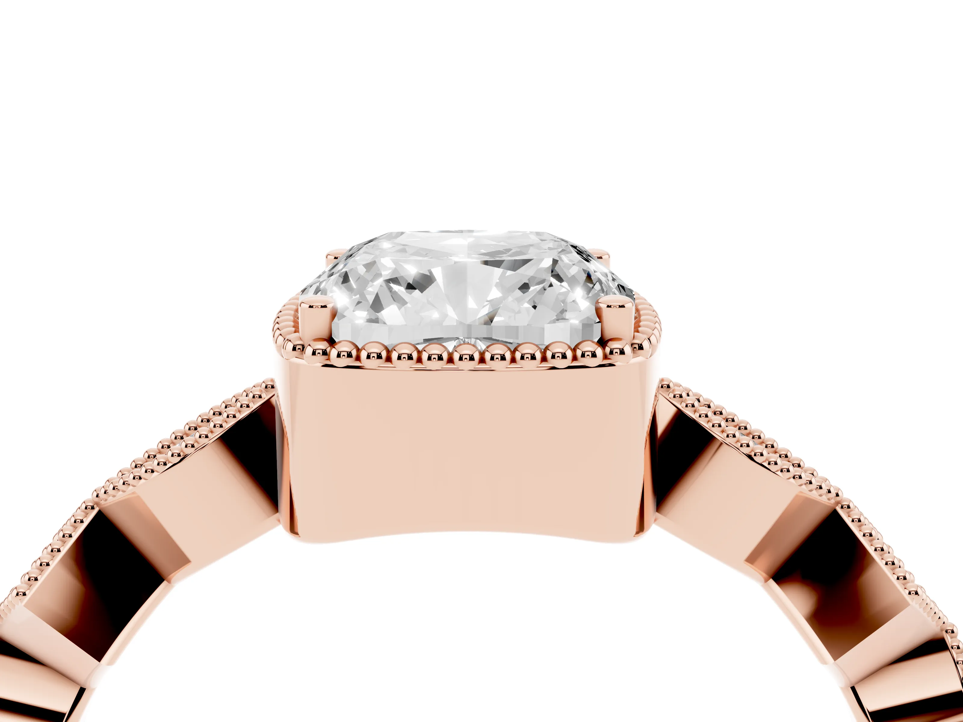 Cushion Cut Diamond Milgrain Marquise Twist Band Ring Set in Rose gold with Prong Setting