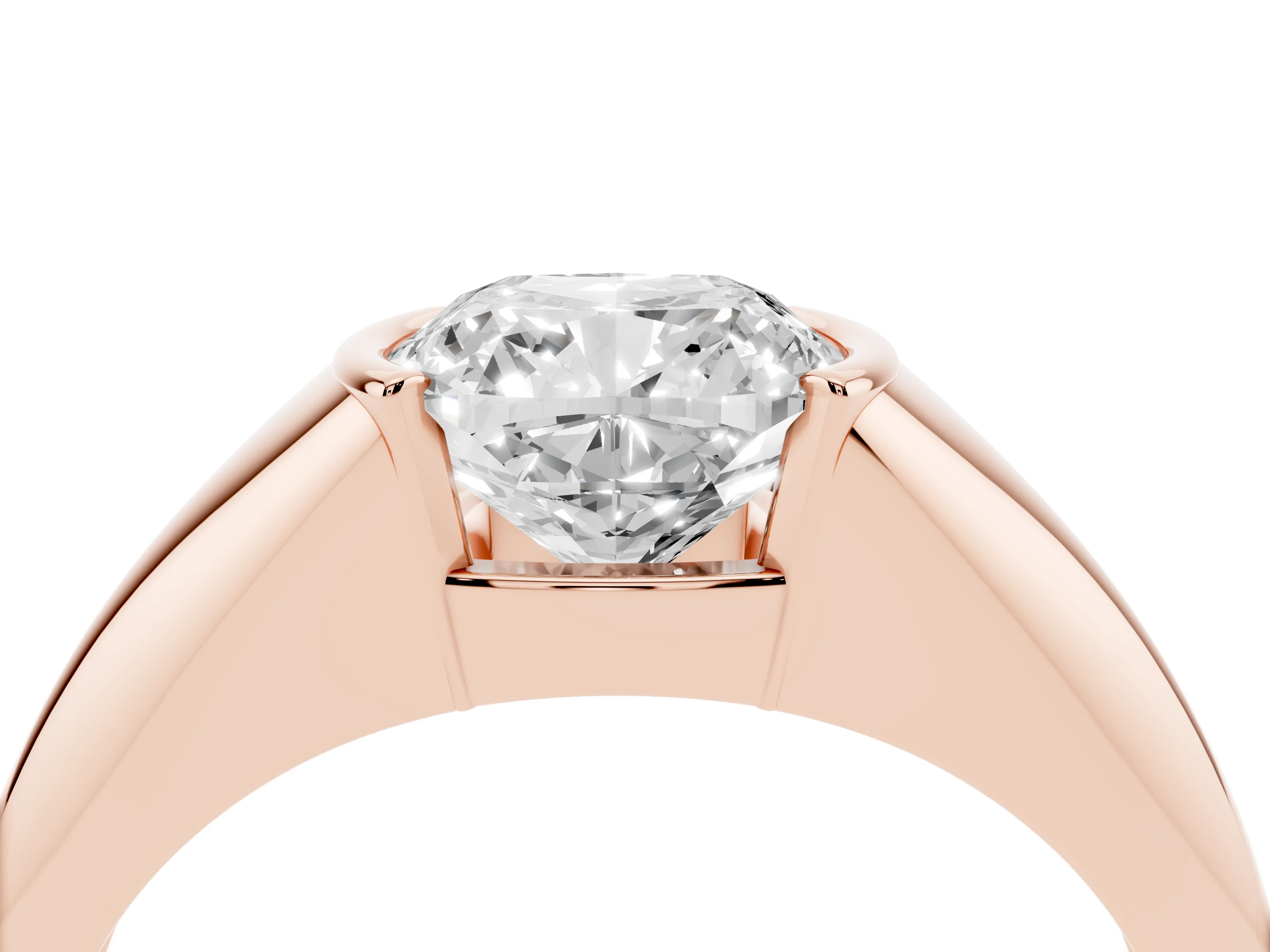 Cushion Cut Diamond Solitaire Tension Set Ring Set in Rose gold