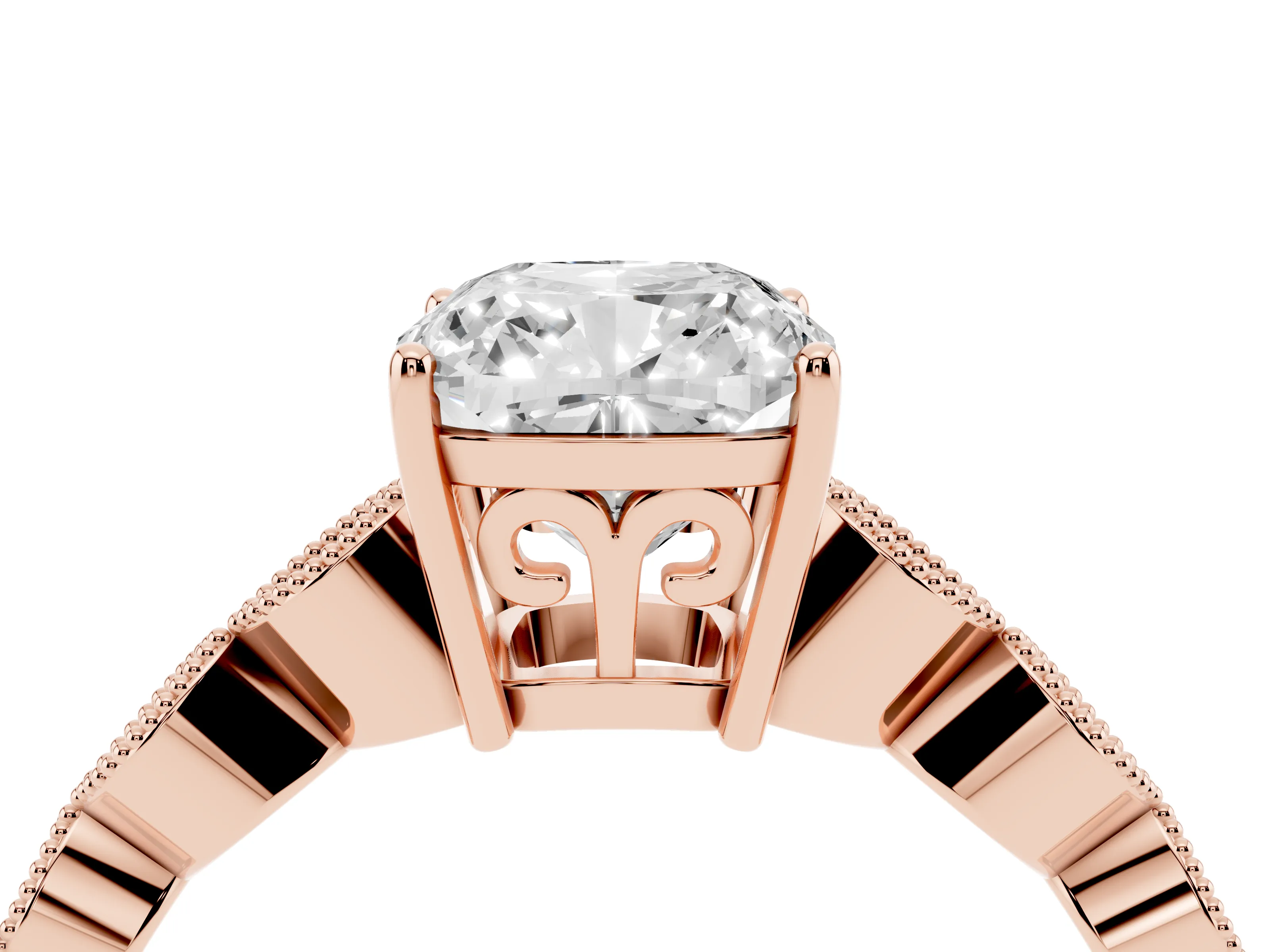 Cushion Cut Diamond Solitaire Ring Set in Rose gold with Infinity Twist Pavé Band
