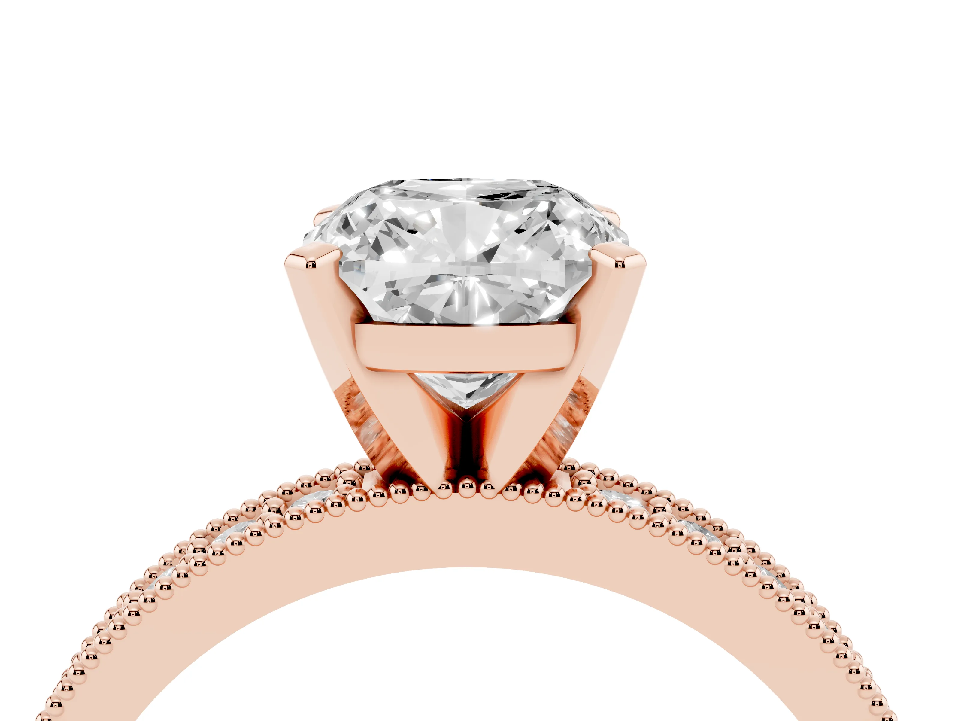 Cushion Cut Diamond Milgrain Pavé Engagement Ring Set in Rose gold with Prong Setting