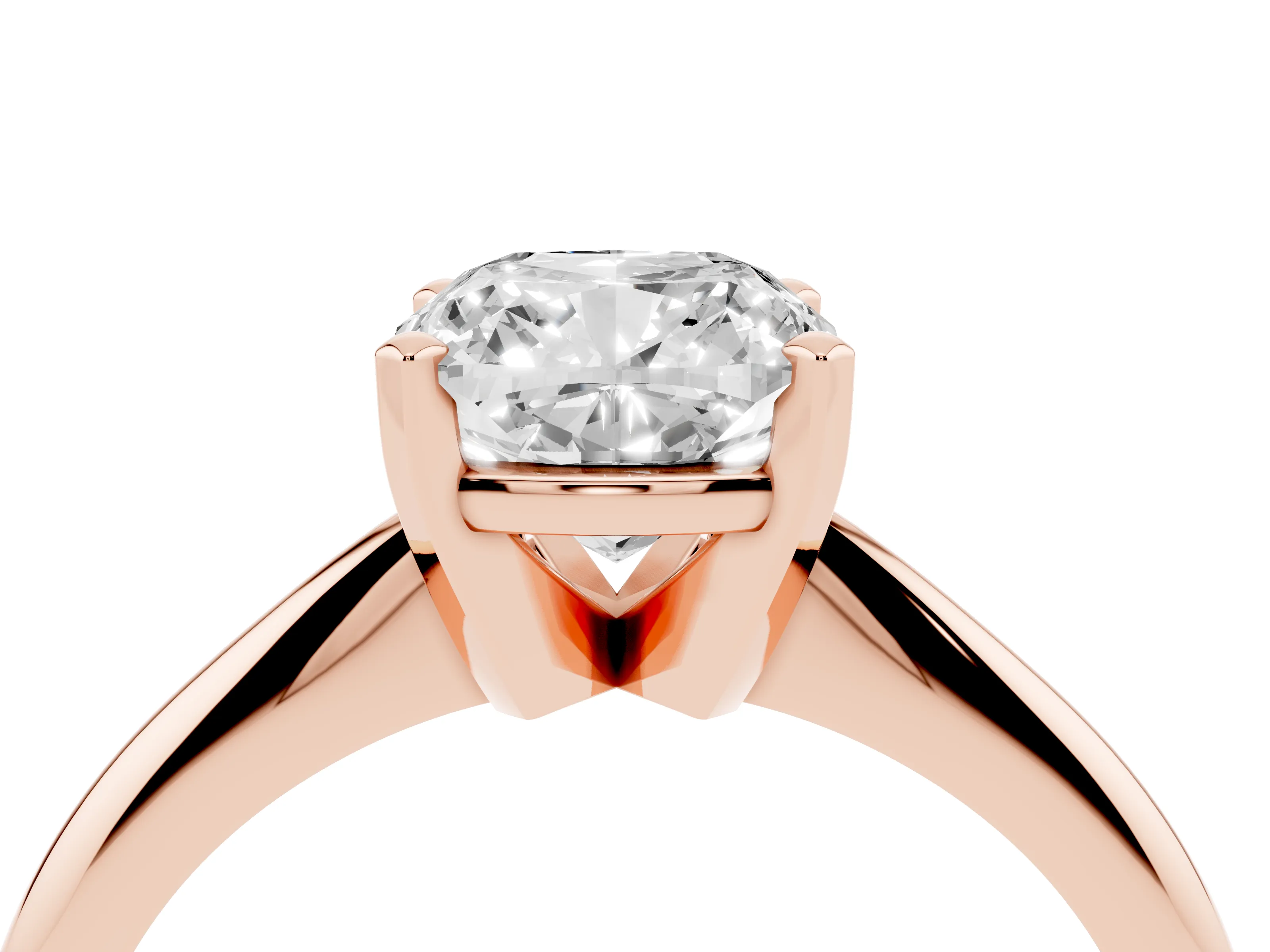 Cushion Cut Diamond Solitaire Ring Set in Rose gold with Prong Setting on a Plain Round Band